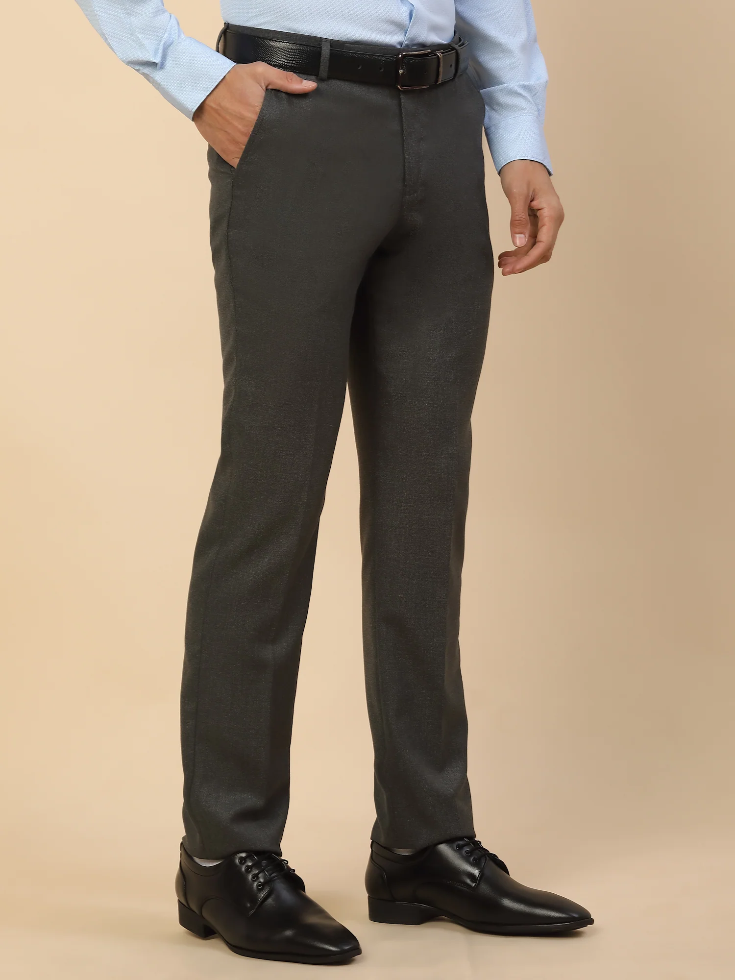 Formal Trouser for Men | Breathable & Soft with Color Fastness Regular Fit Polycotton Fabric Self Design Pattern Hook & Bar Closure - Image 5