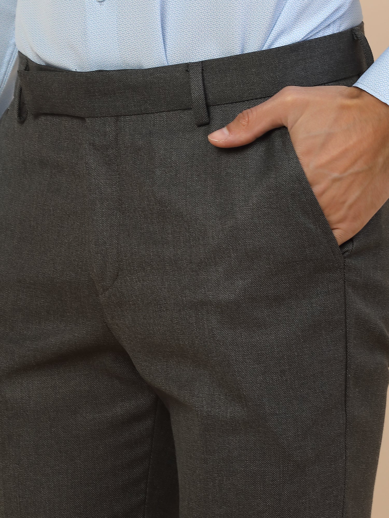 Formal Trouser for Men | Breathable & Soft with Color Fastness Regular Fit Polycotton Fabric Self Design Pattern Hook & Bar Closure - Image 7