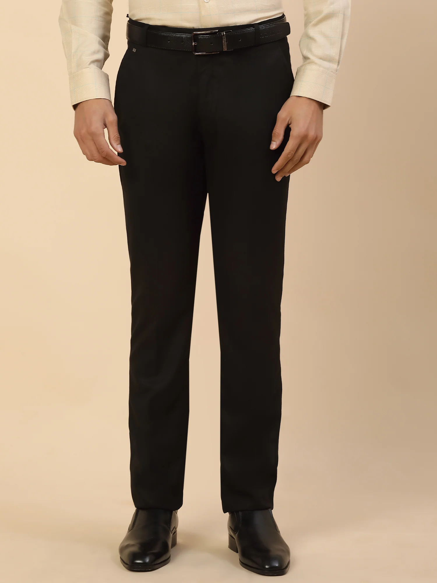 Formal Trouser for Men | Breathable & Soft with Color Fastness Regular Fit Polycotton Fabric Self Design Pattern Hook & Bar Closure - Image 4