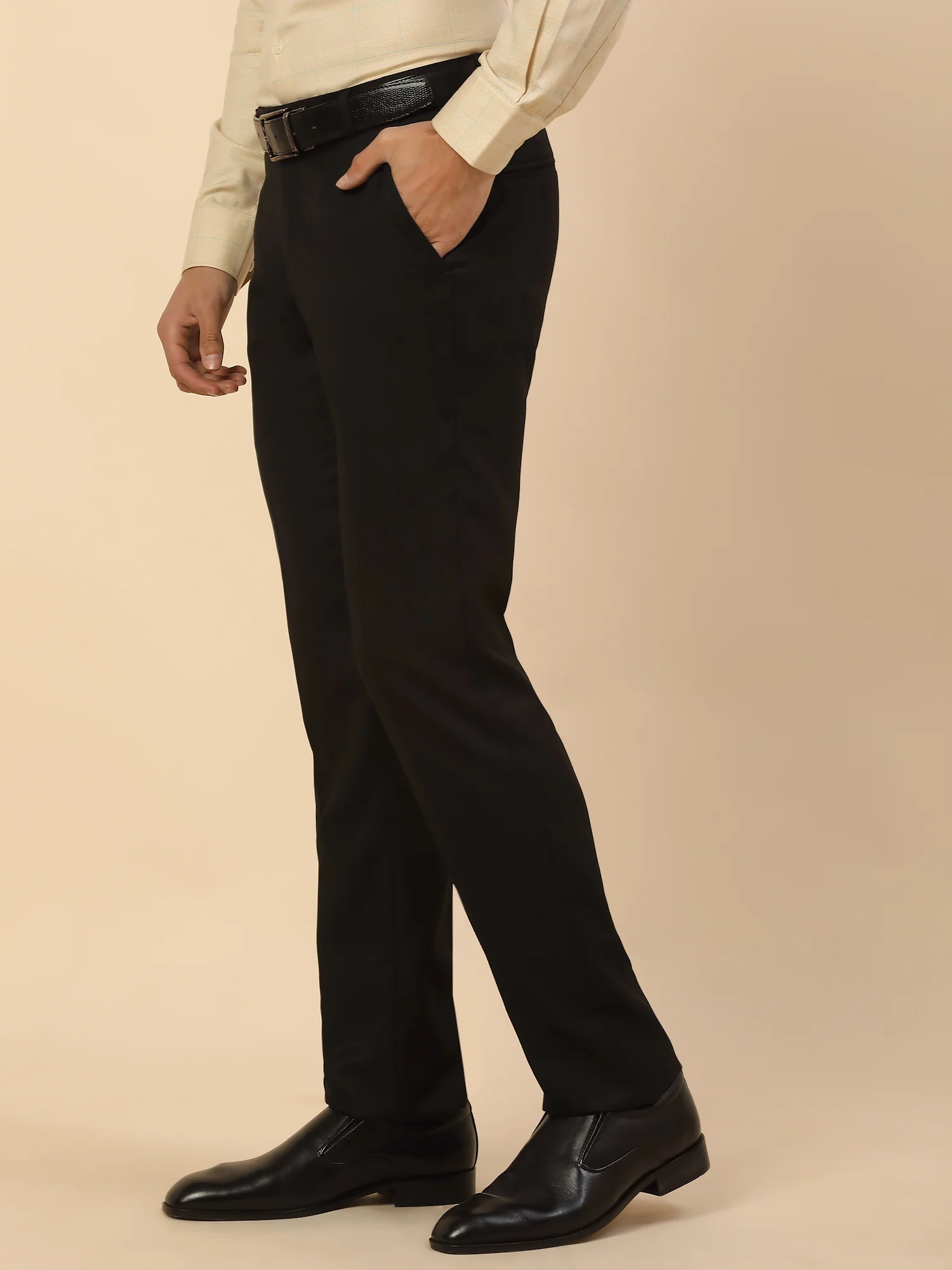 Formal Trouser for Men | Breathable & Soft with Color Fastness Regular Fit Polycotton Fabric Self Design Pattern Hook & Bar Closure - Image 5