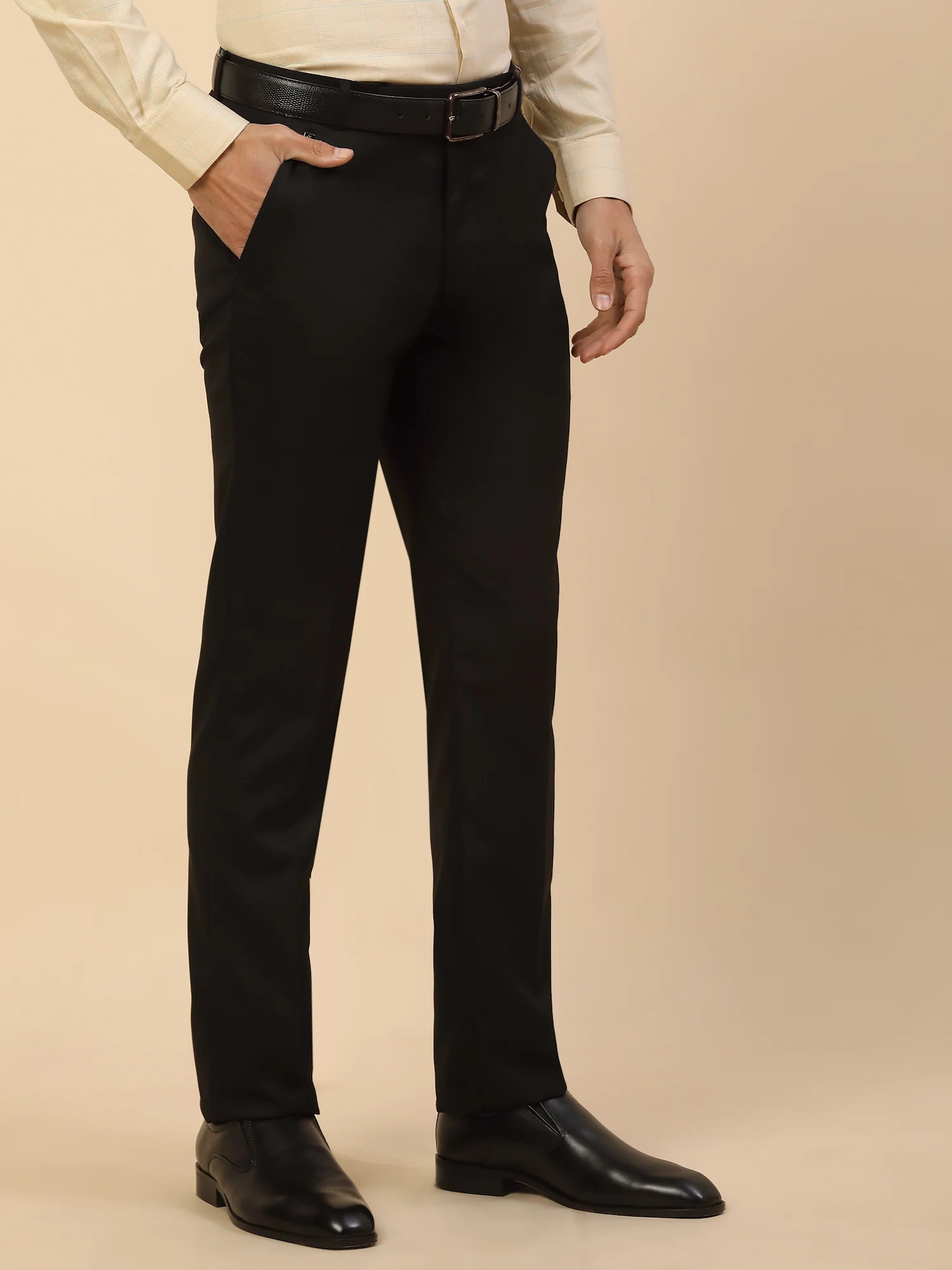 Formal Trouser for Men | Breathable & Soft with Color Fastness Regular Fit Polycotton Fabric Self Design Pattern Hook & Bar Closure - Image 6