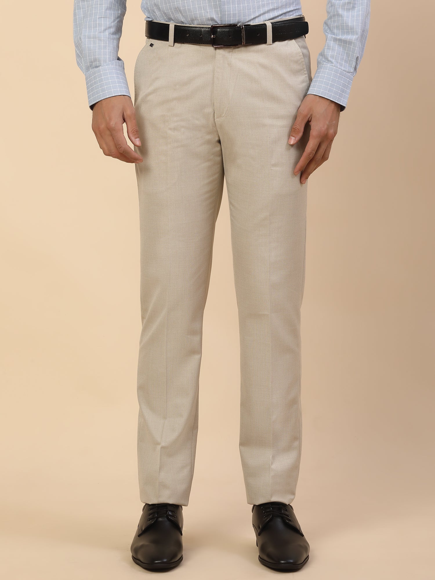 Formal Trouser for Men | Breathable & Soft with Color Fastness Regular Fit Polycotton Fabric Self Design Pattern Hook & Bar Closure - Image 3