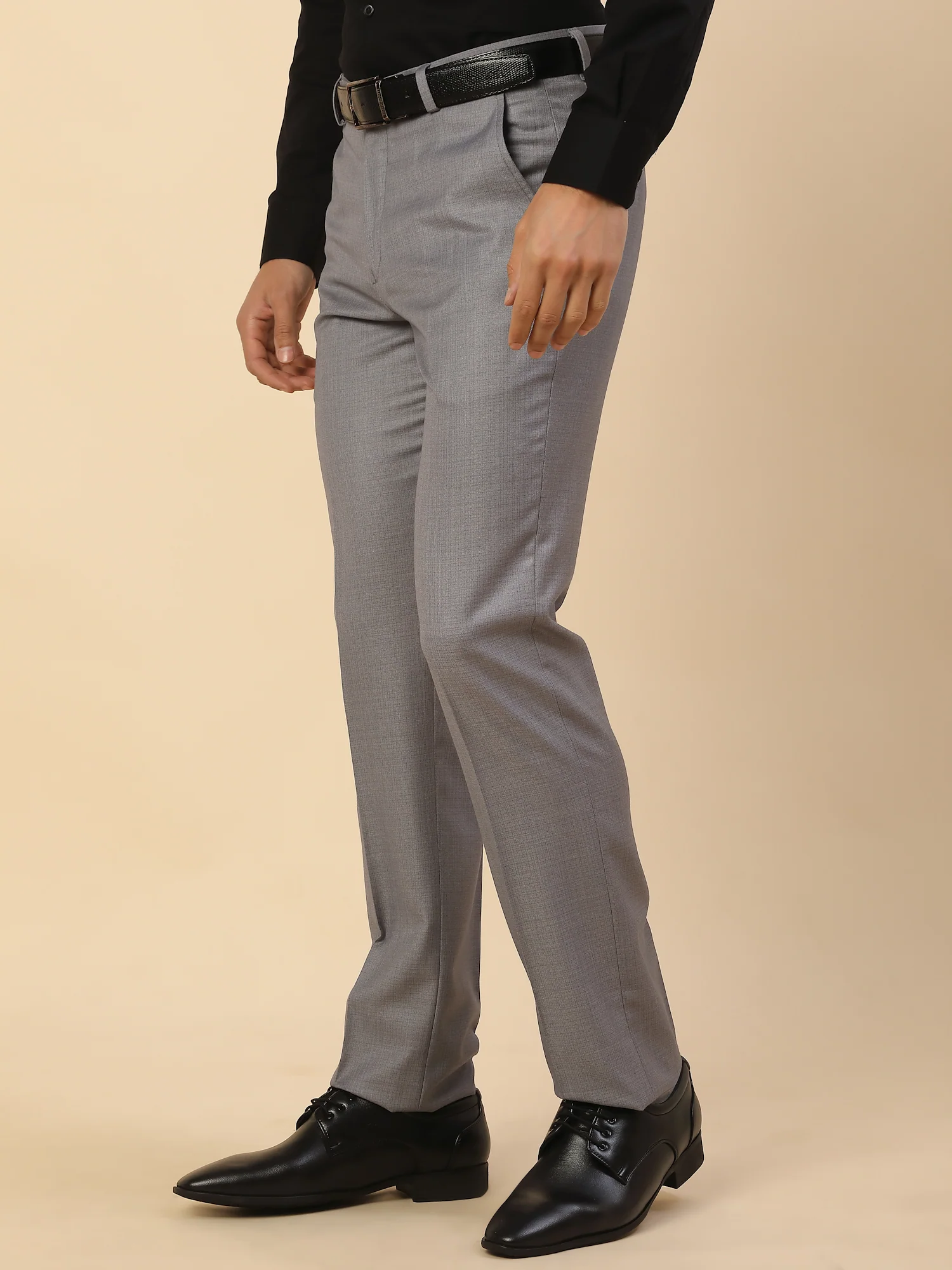 Formal Trouser for Men | Breathable & Soft with Color Fastness Regular Fit Polycotton Fabric Self Design Pattern Hook & Bar Closure - Image 3