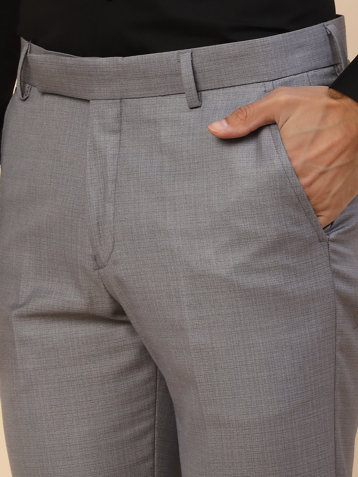 Formal Trouser for Men | Breathable & Soft with Color Fastness Regular Fit Polycotton Fabric Self Design Pattern Hook & Bar Closure - Image 7