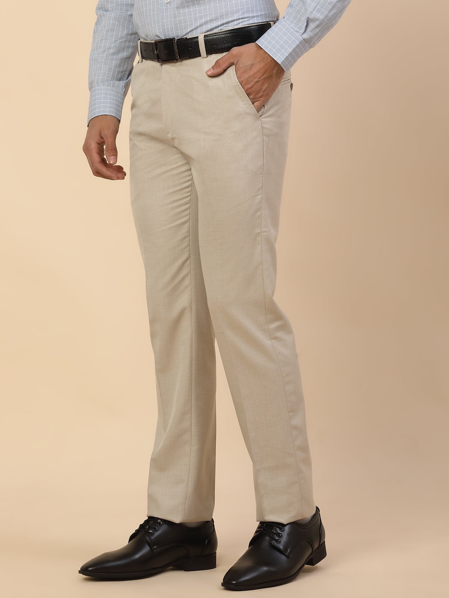 Formal Trouser for Men | Breathable & Soft with Color Fastness Regular Fit Polycotton Fabric Self Design Pattern Hook & Bar Closure - Image 4