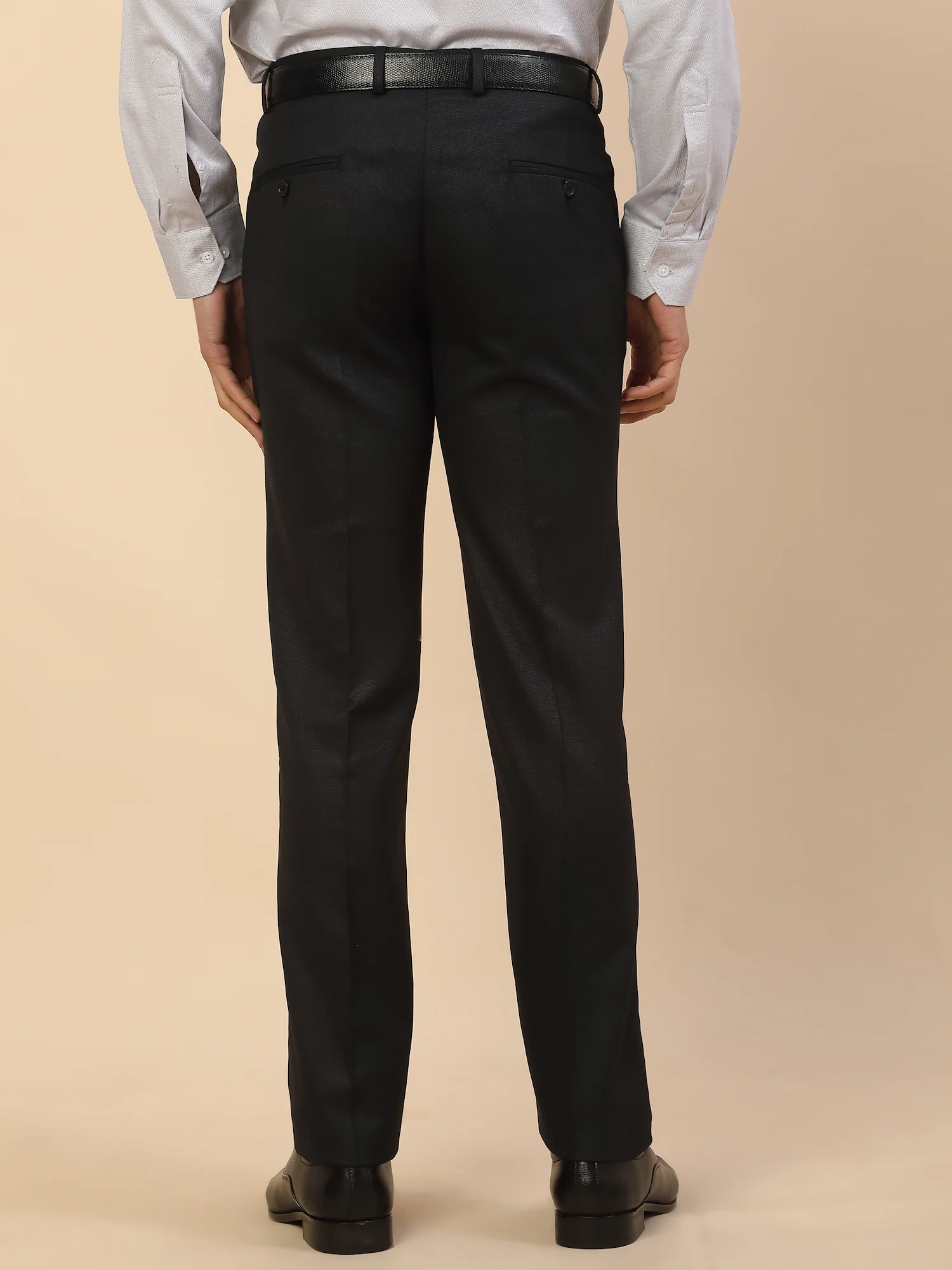 Formal Trouser for Men | Breathable & Soft with Color Fastness Regular Fit Polycotton Fabric Self Design Pattern Hook & Bar Closure - Image 3