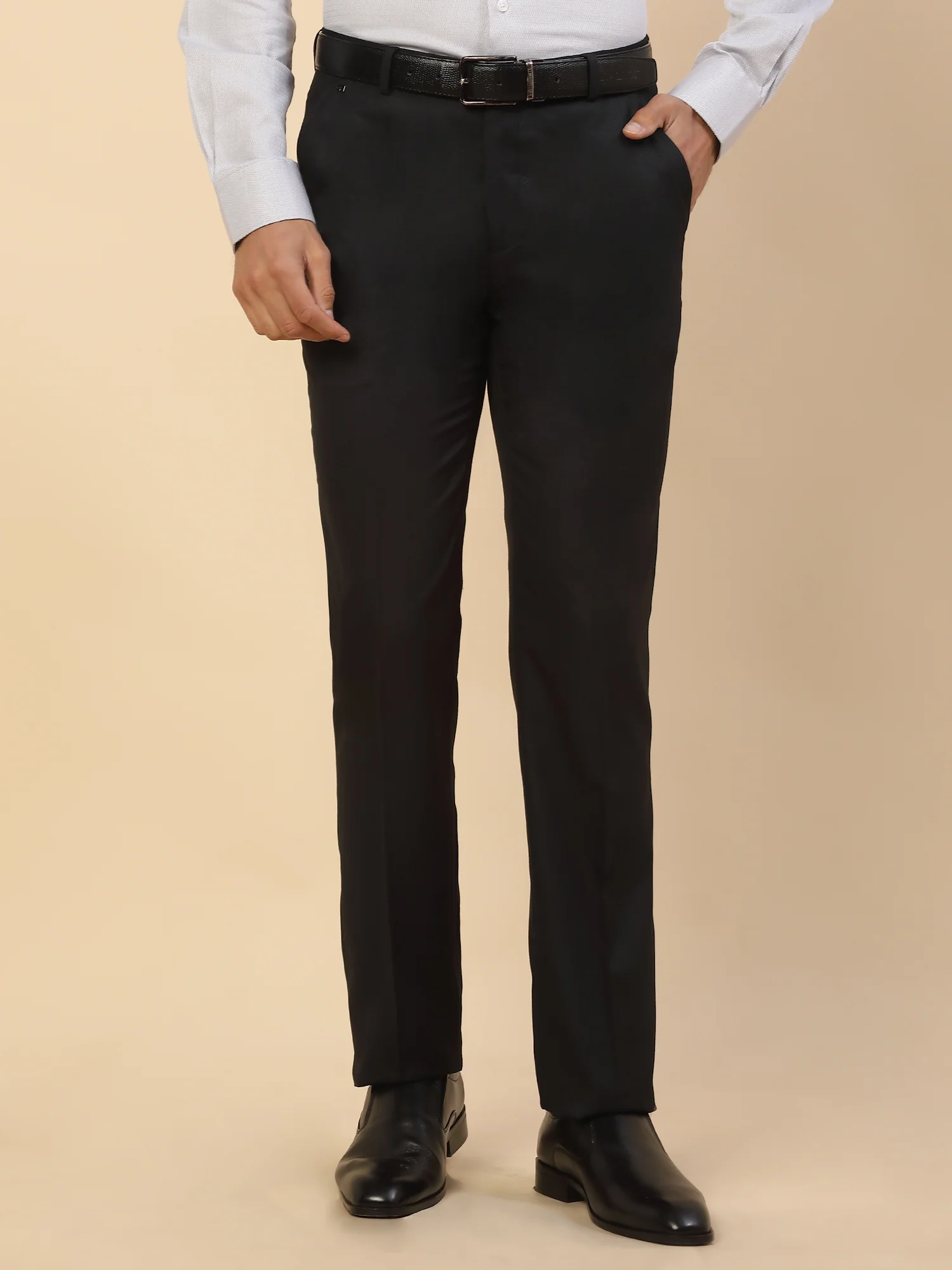 Formal Trouser for Men | Breathable & Soft with Color Fastness Regular Fit Polycotton Fabric Self Design Pattern Hook & Bar Closure - Image 4