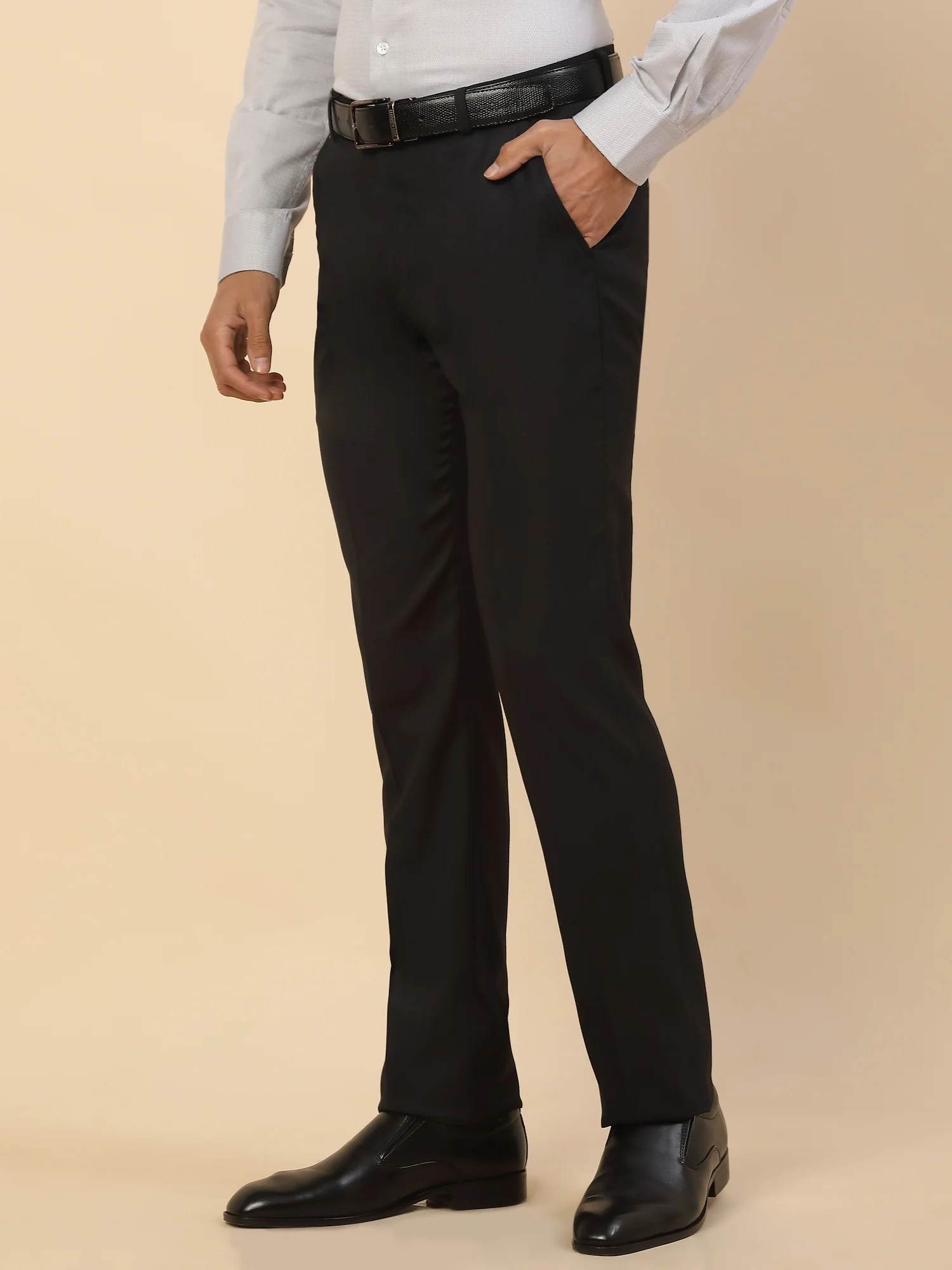 Formal Trouser for Men | Breathable & Soft with Color Fastness Regular Fit Polycotton Fabric Self Design Pattern Hook & Bar Closure - Image 5