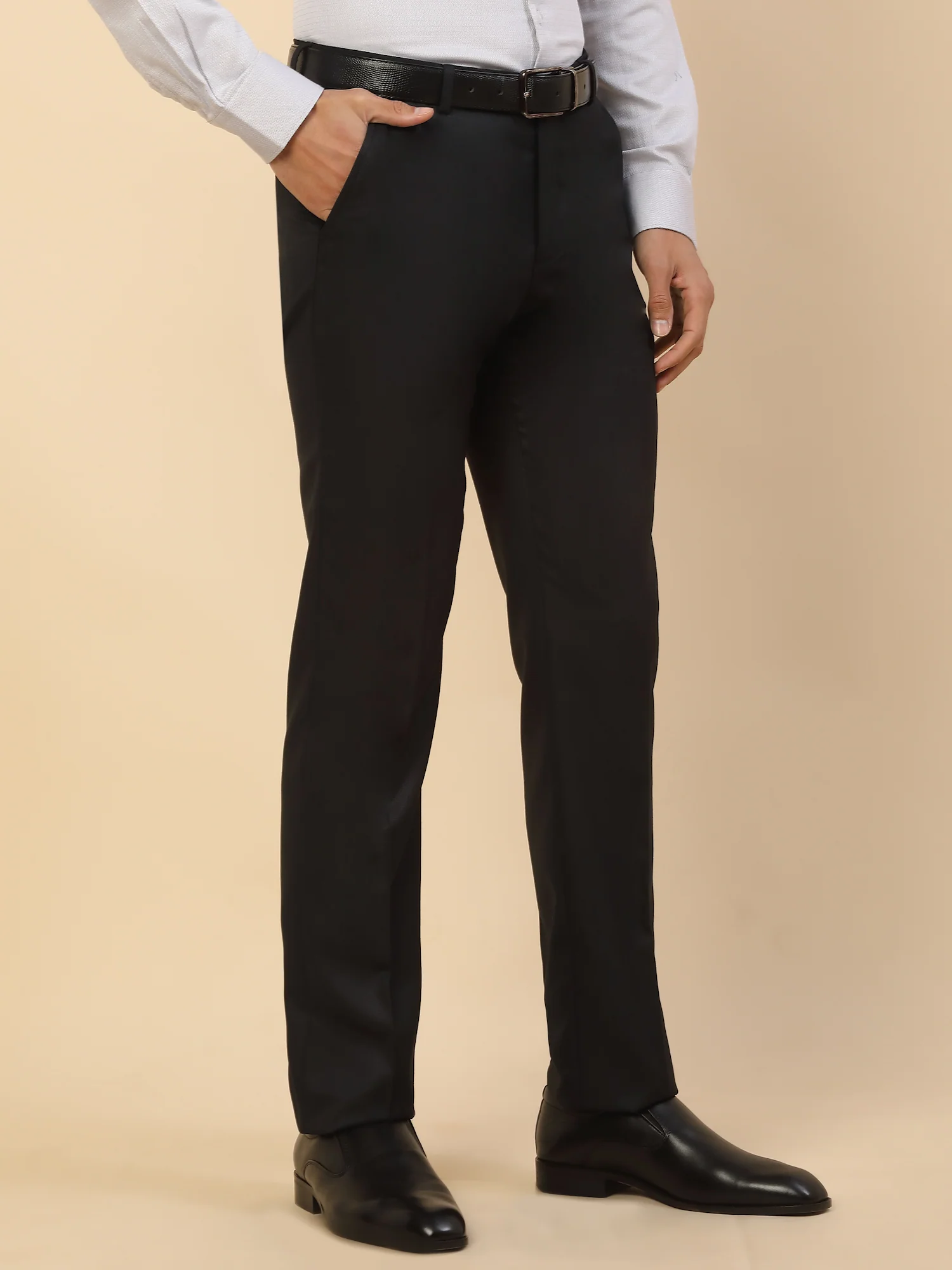 Formal Trouser for Men | Breathable & Soft with Color Fastness Regular Fit Polycotton Fabric Self Design Pattern Hook & Bar Closure - Image 6