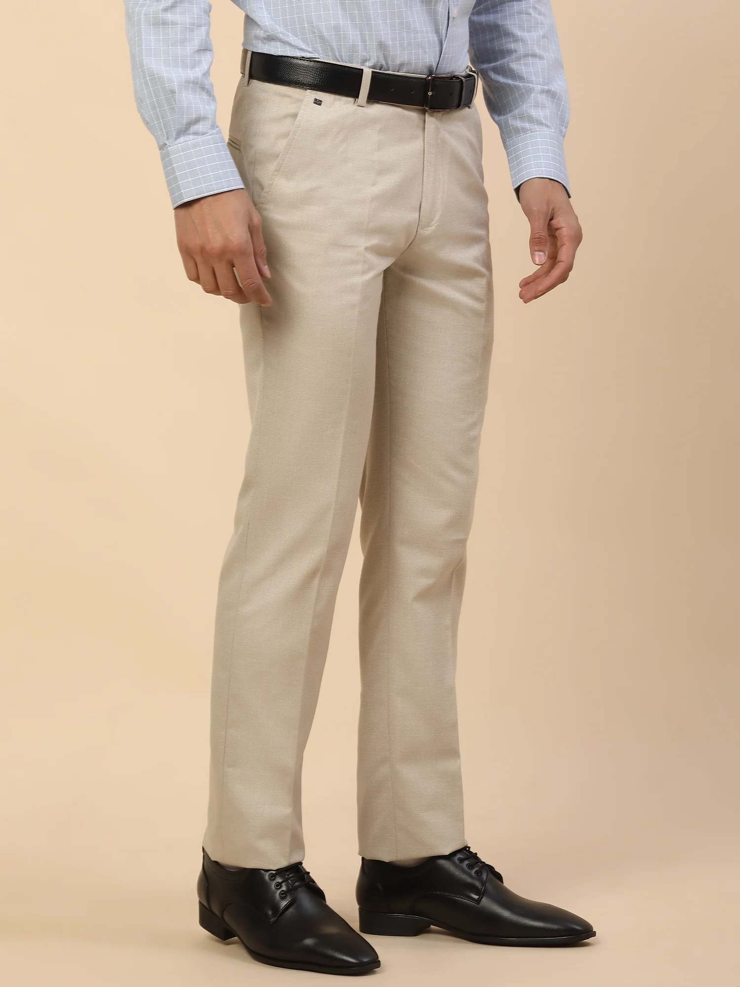 Formal Trouser for Men | Breathable & Soft with Color Fastness Regular Fit Polycotton Fabric Self Design Pattern Hook & Bar Closure - Image 5
