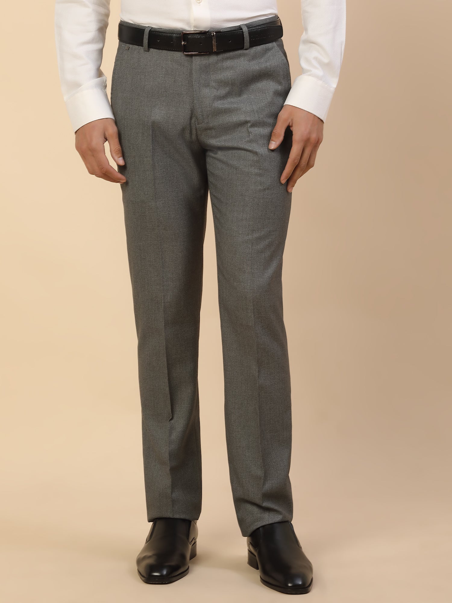 Formal Trouser for Men | Breathable & Soft with Color Fastness Regular Fit Polycotton Fabric Self Design Pattern Hook & Bar Closure - Image 4