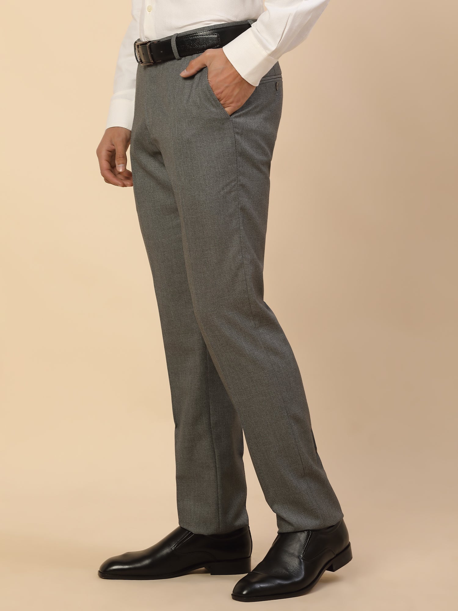 Formal Trouser for Men | Breathable & Soft with Color Fastness Regular Fit Polycotton Fabric Self Design Pattern Hook & Bar Closure - Image 5