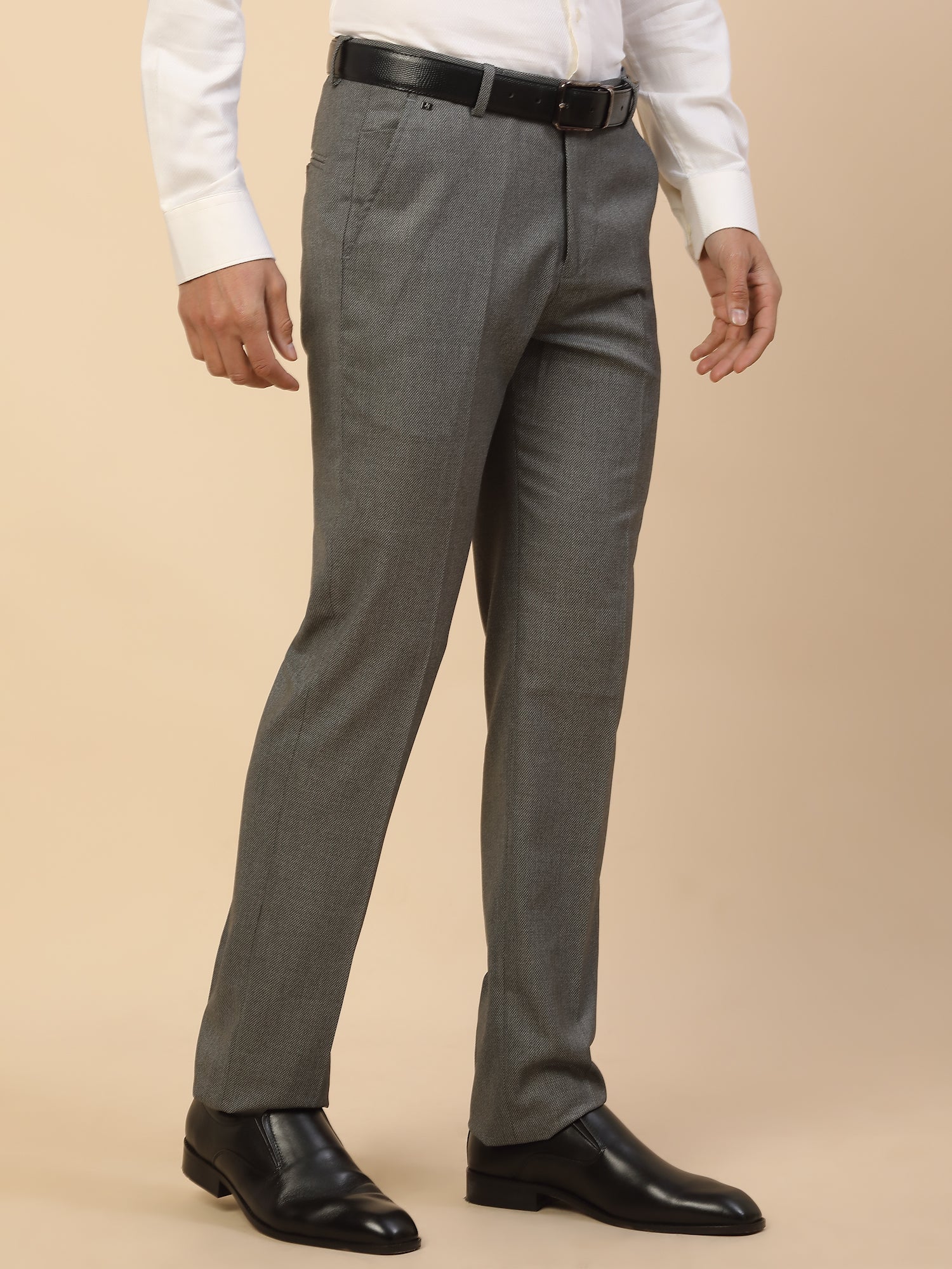 Formal Trouser for Men | Breathable & Soft with Color Fastness Regular Fit Polycotton Fabric Self Design Pattern Hook & Bar Closure - Image 6