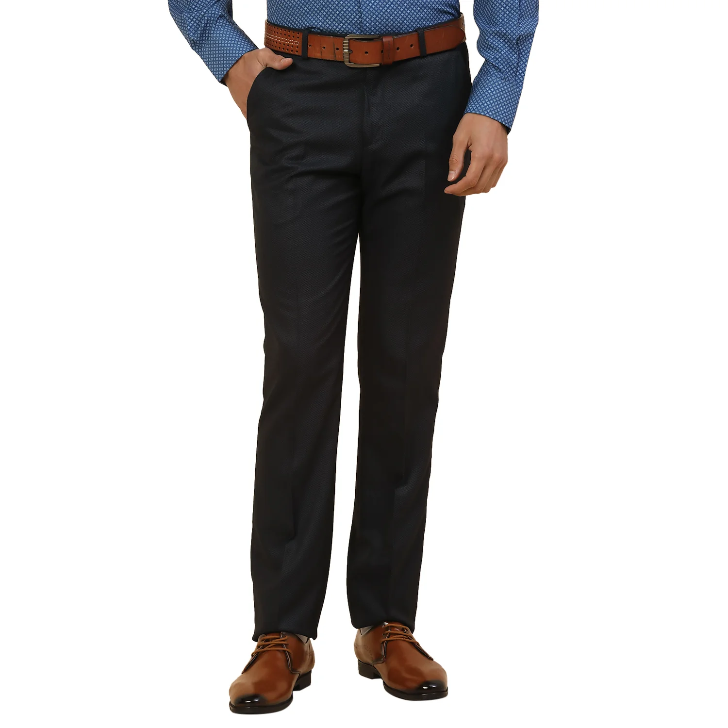 Formal Trouser for Men | Breathable & Soft with Color Fastness Regular Fit Polycotton Fabric Self Design Pattern Hook & Bar Closure - Image 2