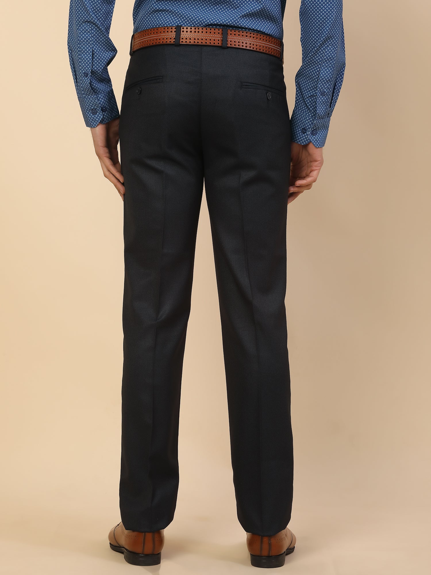 Formal Trouser for Men | Breathable & Soft with Color Fastness Regular Fit Polycotton Fabric Self Design Pattern Hook & Bar Closure - Image 3
