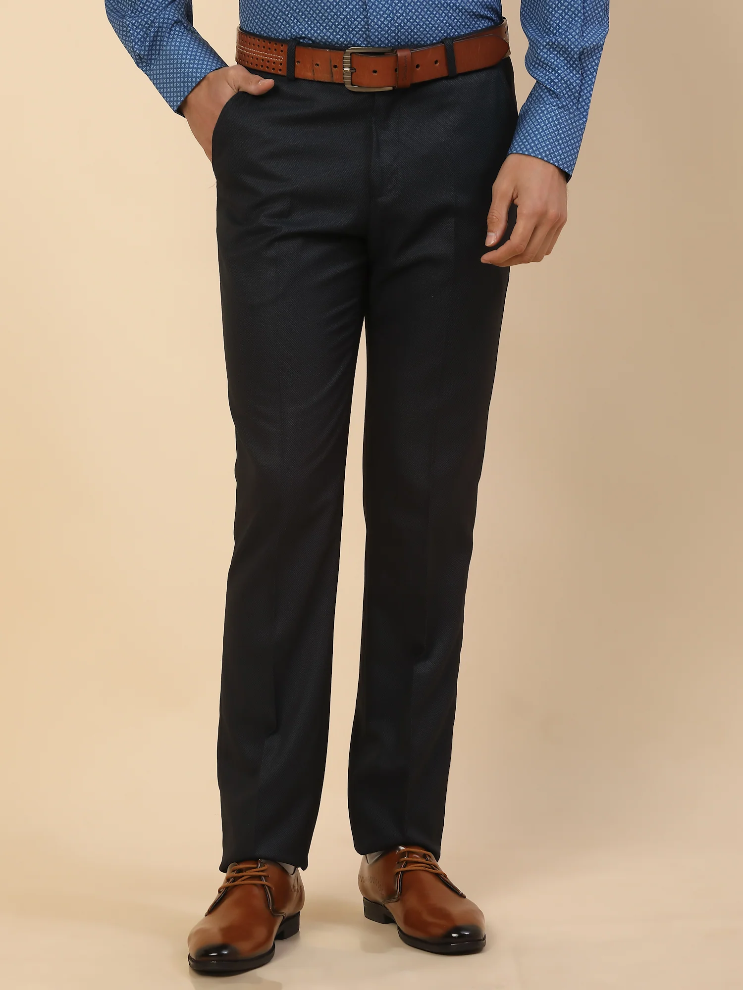 Formal Trouser for Men | Breathable & Soft with Color Fastness Regular Fit Polycotton Fabric Self Design Pattern Hook & Bar Closure - Image 4