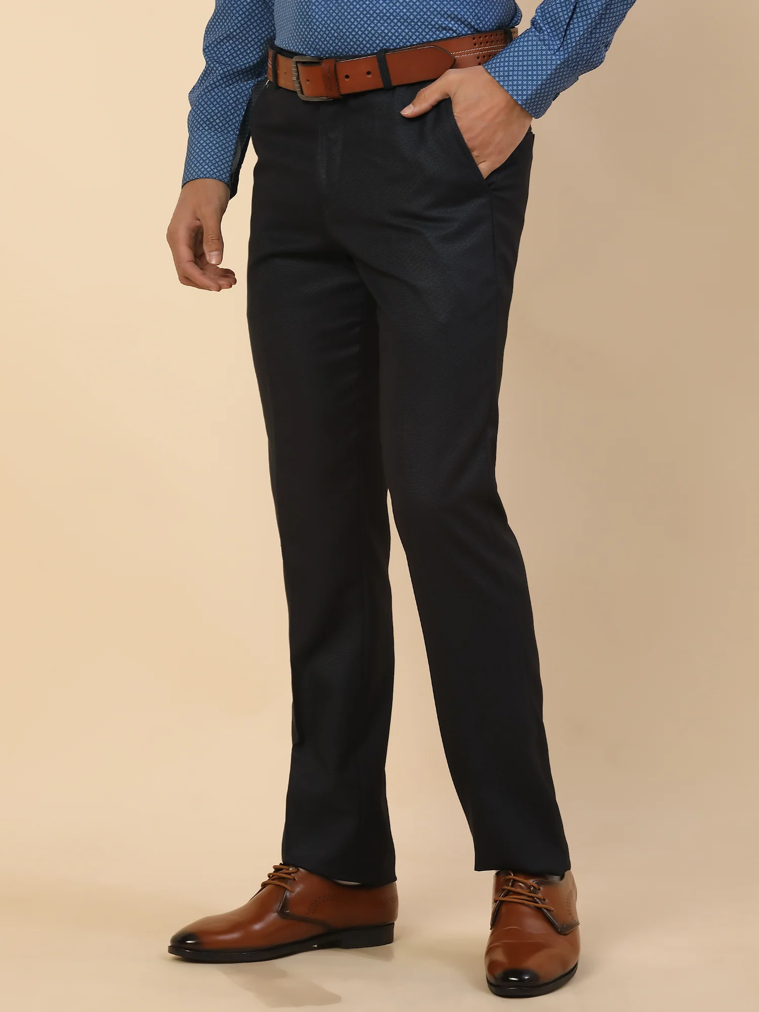 Formal Trouser for Men | Breathable & Soft with Color Fastness Regular Fit Polycotton Fabric Self Design Pattern Hook & Bar Closure - Image 5