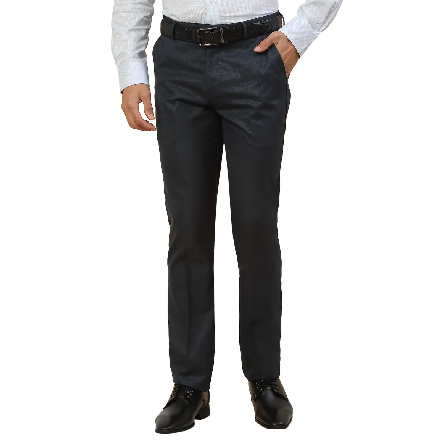 Formal Trouser for Men | Breathable & Soft with Color Fastness Regular Fit Polycotton Fabric Self Design Pattern Hook & Bar Closure - Image 2