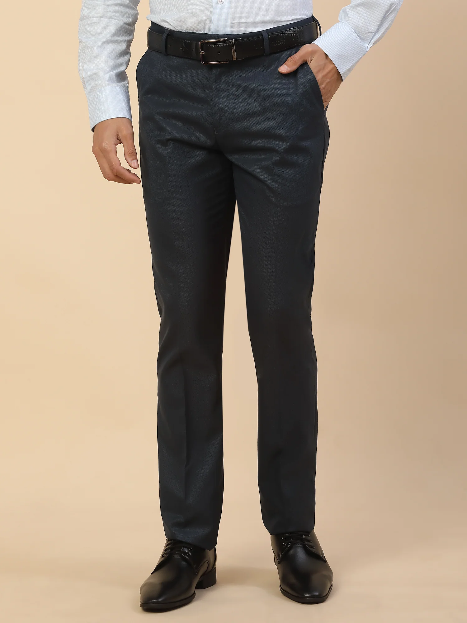 Formal Trouser for Men | Breathable & Soft with Color Fastness Regular Fit Polycotton Fabric Self Design Pattern Hook & Bar Closure - Image 3