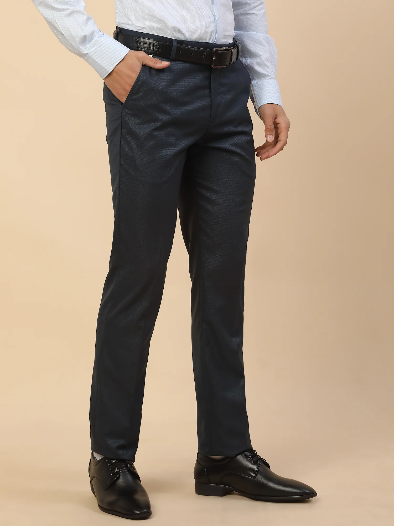 Formal Trouser for Men | Breathable & Soft with Color Fastness Regular Fit Polycotton Fabric Self Design Pattern Hook & Bar Closure - Image 5
