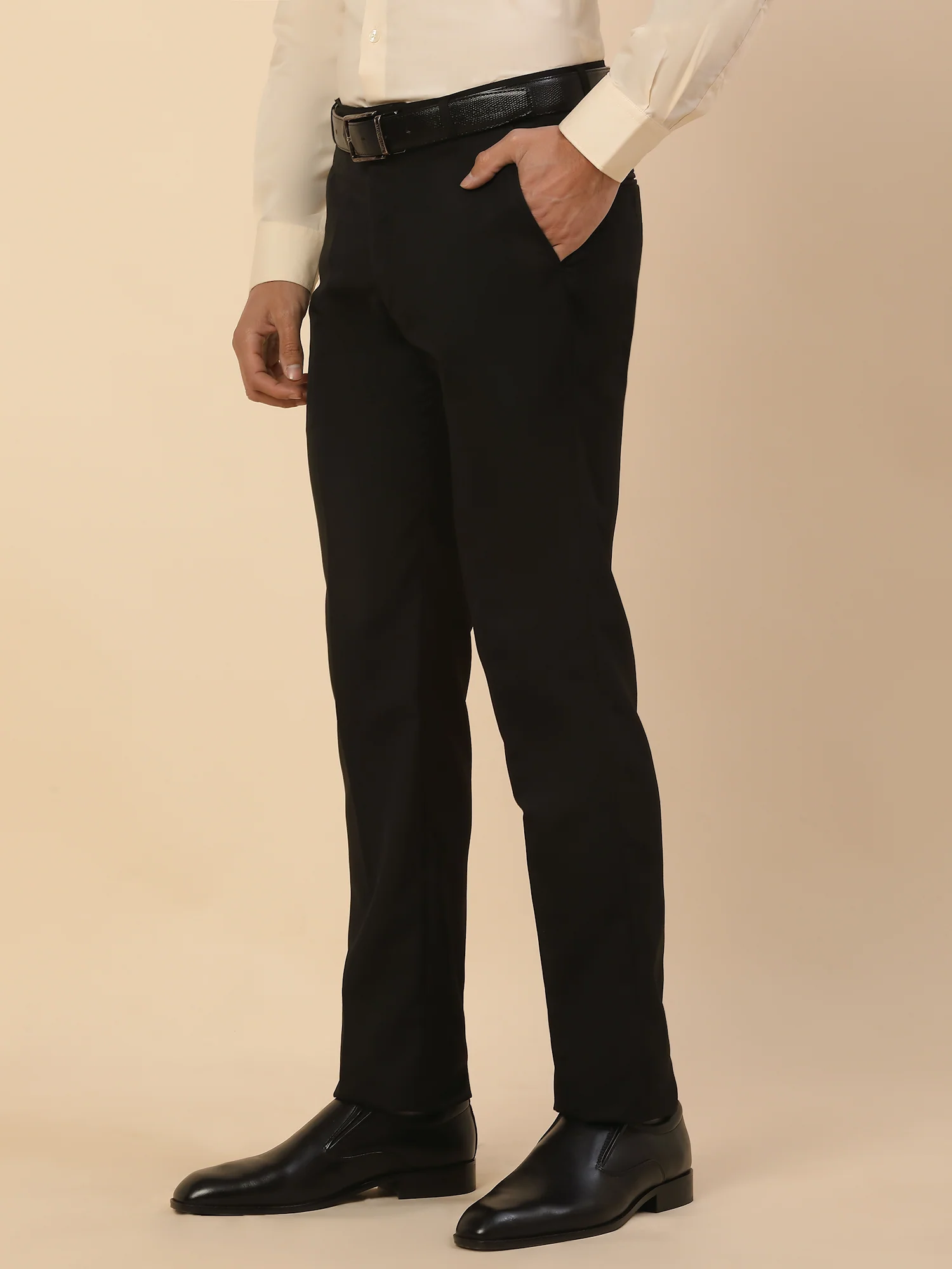 Formal Trouser for Men | Breathable & Soft with Color Fastness Regular Fit Polycotton Fabric Solid Pattern Hook & Bar Closure - Image 4