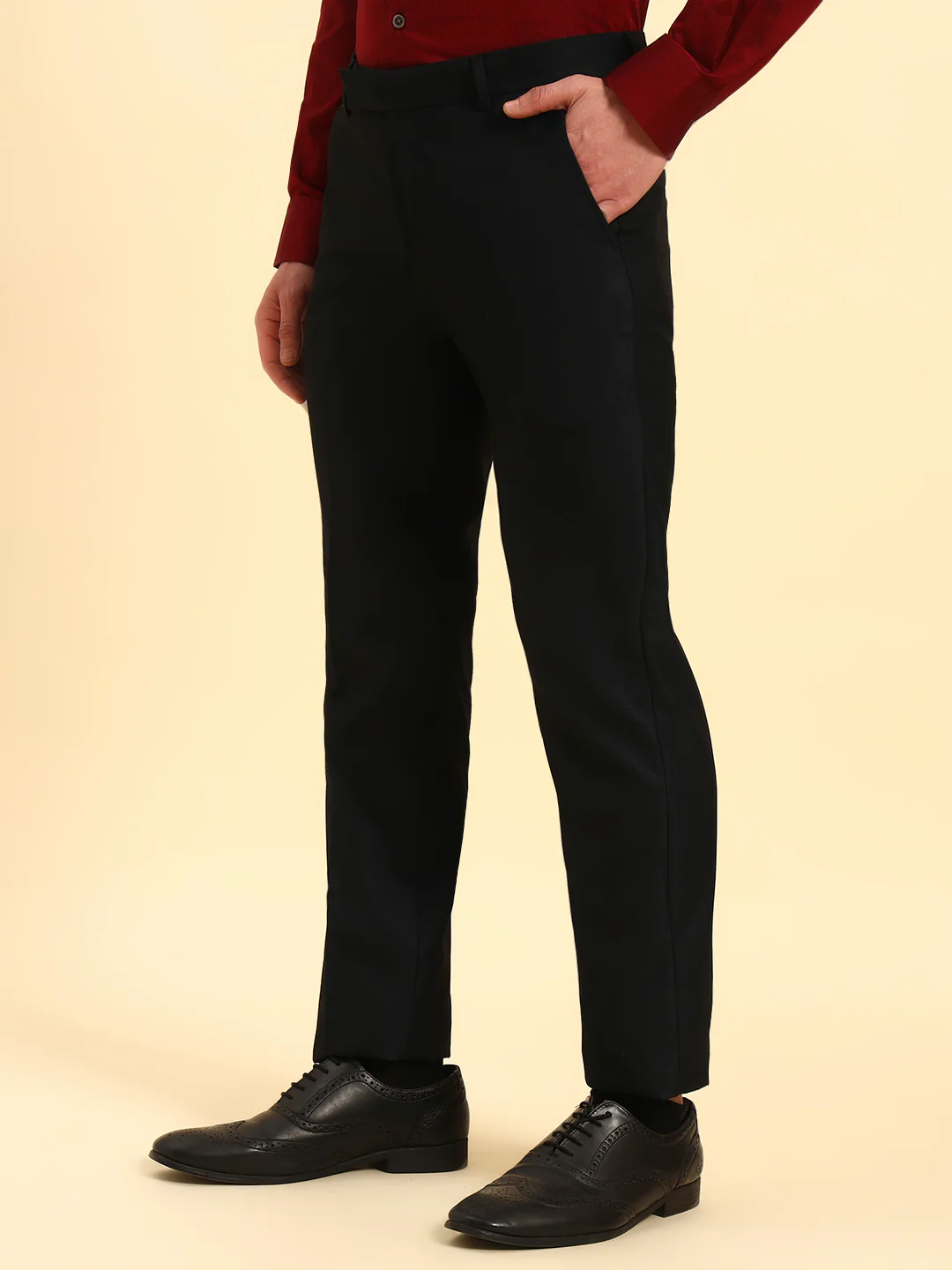 Formal Trouser for Men | Breathable & Soft with Color Fastness Regular Fit Poly Viscose Fabric Solid Pattern Hook & Eye Closure - Image 4