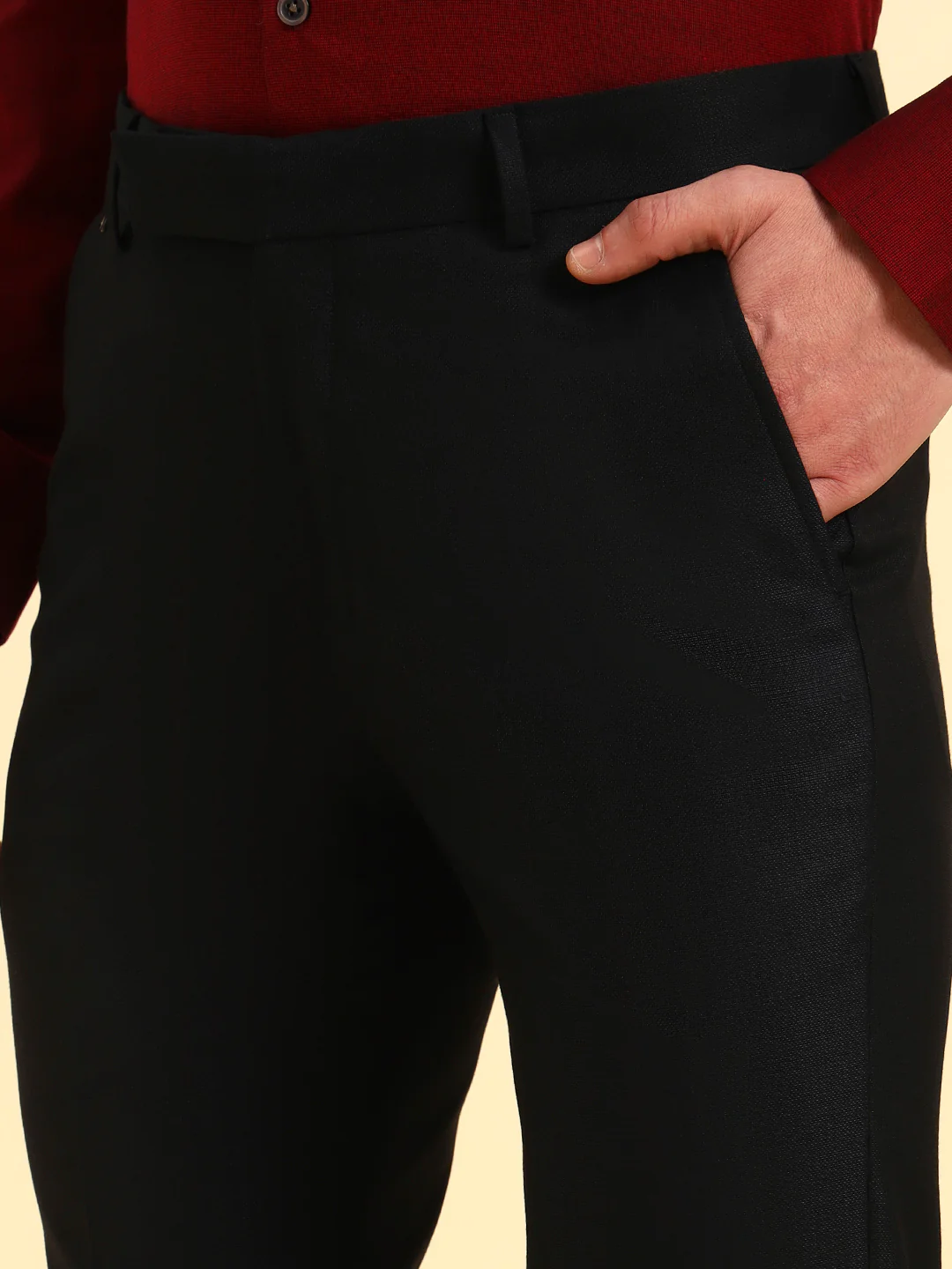 Formal Trouser for Men | Breathable & Soft with Color Fastness Regular Fit Poly Viscose Fabric Solid Pattern Hook & Eye Closure - Image 5