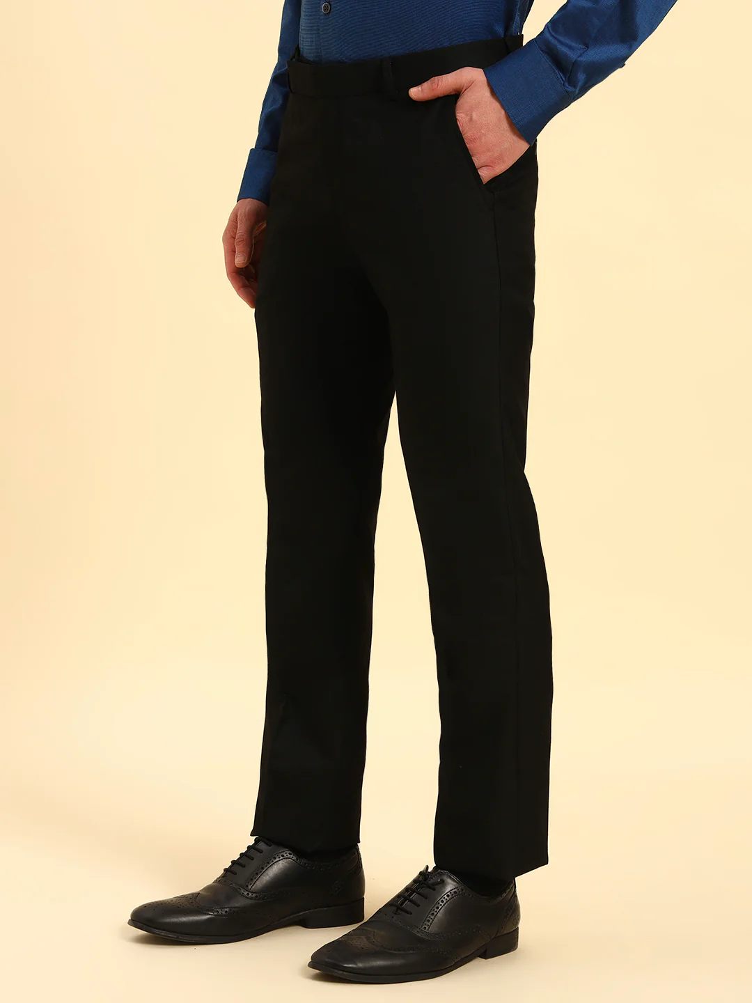 Formal Trouser for Men | Breathable & Soft with Color Fastness Regular Fit Poly Viscose Fabric Solid Pattern Hook & Eye Closure - Image 4