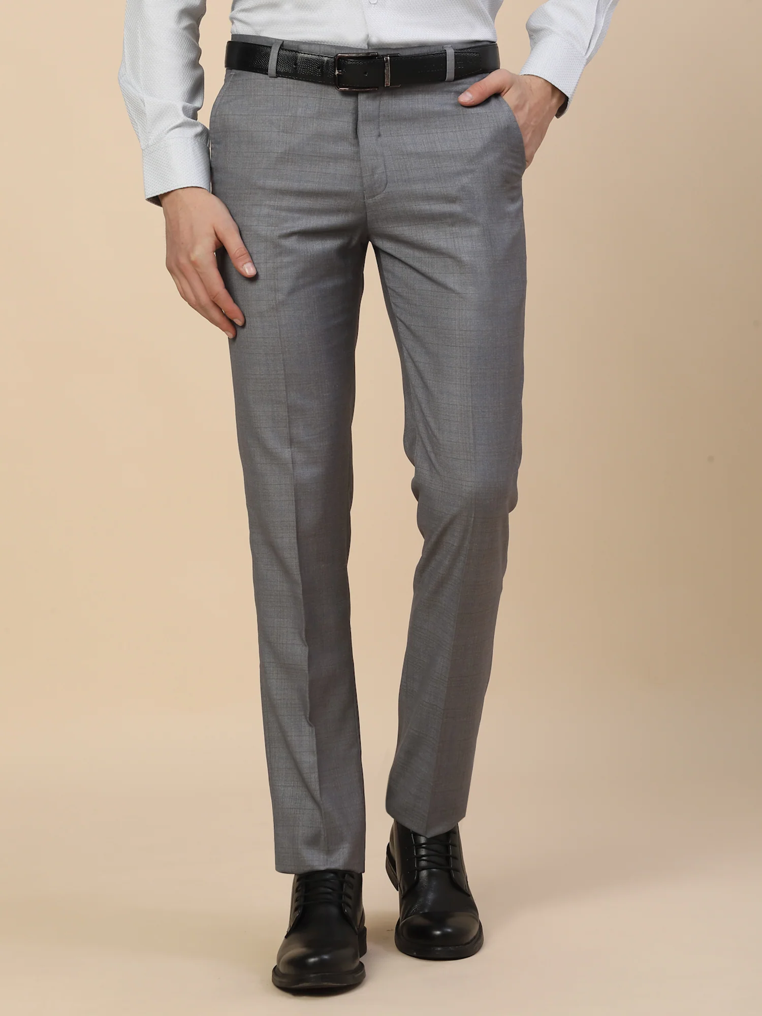 Formal Trouser for Men | Breathable & Soft with Color Fastness Regular Fit Terry Rayon Fabric Check Pattern Hook & Bar Closure - Image 2