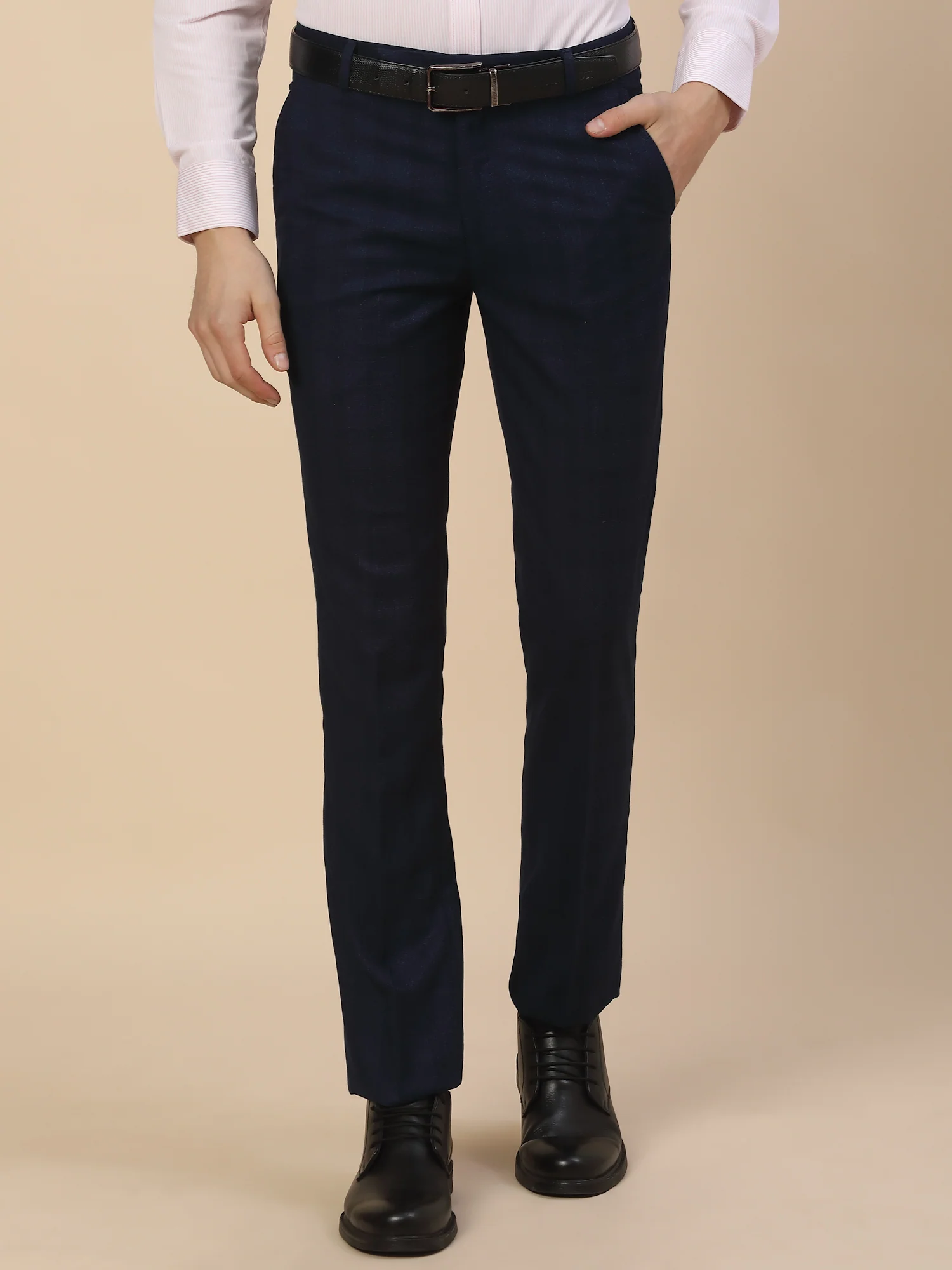 Formal Trouser for Men | Breathable & Soft with Color Fastness Regular Fit Terry Rayon Fabric Check Pattern Hook & Bar Closure - Image 2