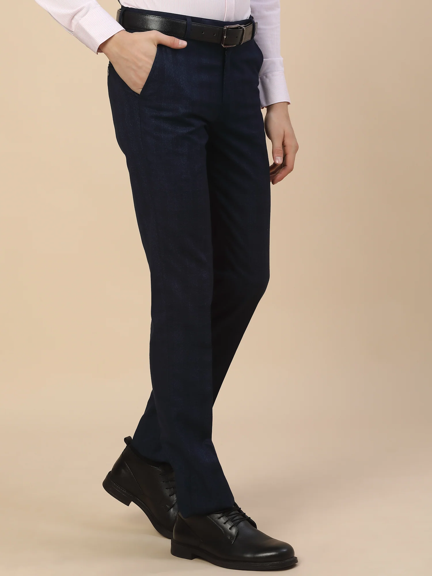 Formal Trouser for Men | Breathable & Soft with Color Fastness Regular Fit Terry Rayon Fabric Check Pattern Hook & Bar Closure - Image 5
