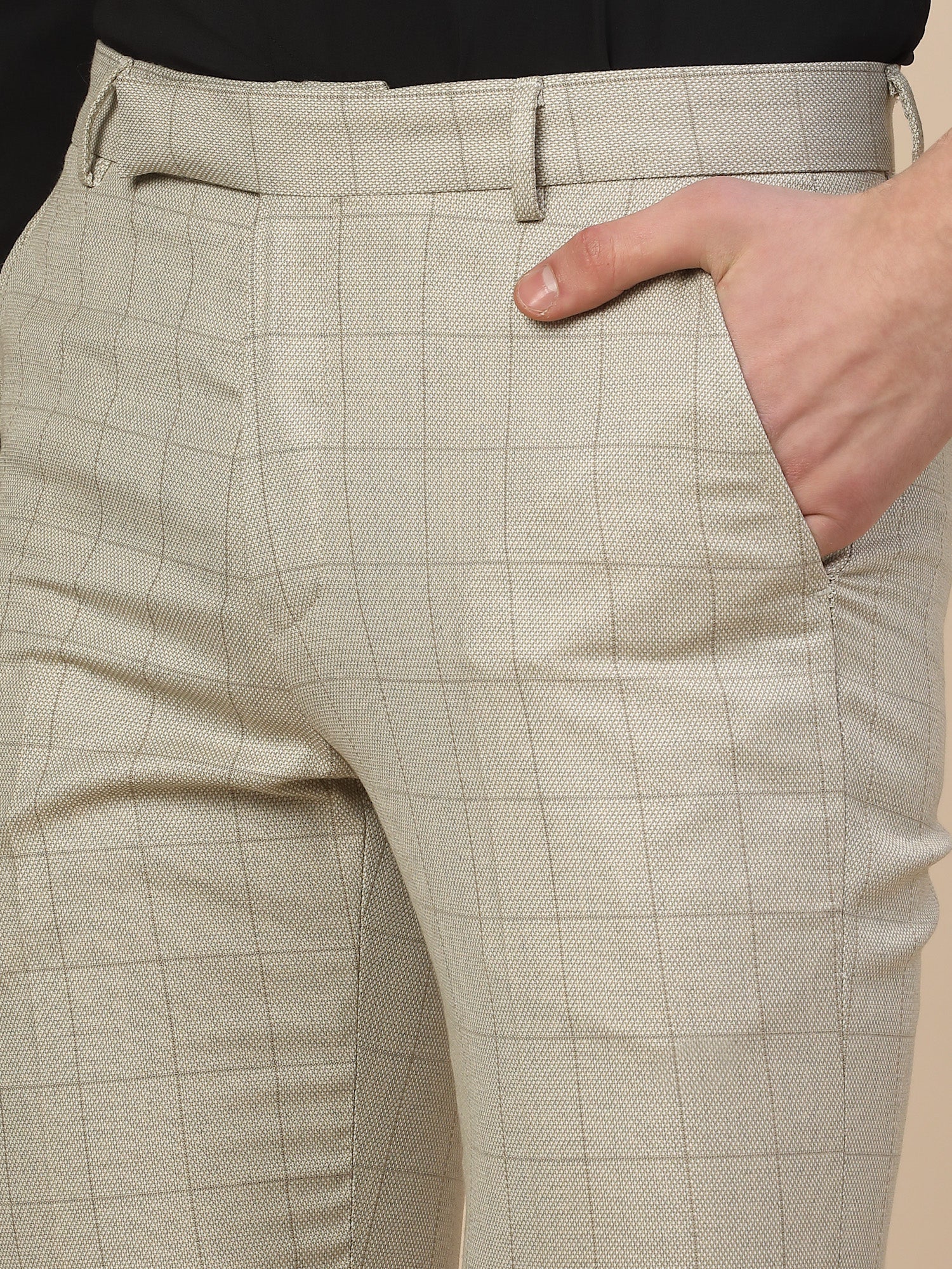Formal Trouser for Men | Breathable & Soft with Color Fastness Regular Fit Poly Vicose Fabric Check Pattern Hook & Bar Closure - Image 3