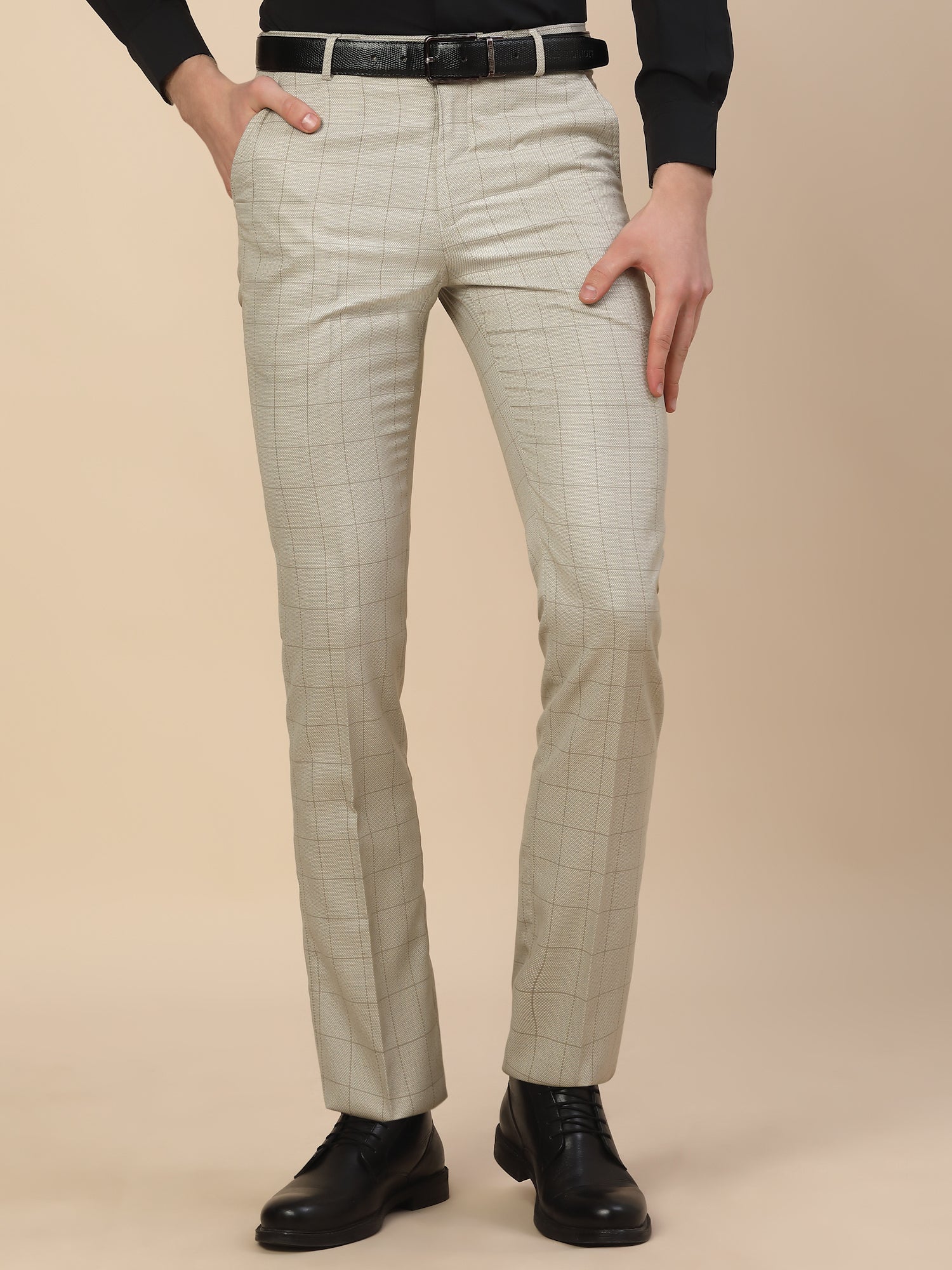 Formal Trouser for Men | Breathable & Soft with Color Fastness Regular Fit Poly Vicose Fabric Check Pattern Hook & Bar Closure - Image 4