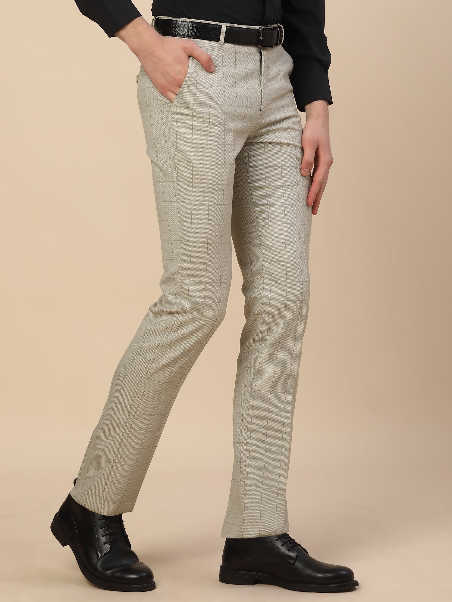 Formal Trouser for Men | Breathable & Soft with Color Fastness Regular Fit Poly Vicose Fabric Check Pattern Hook & Bar Closure - Image 6