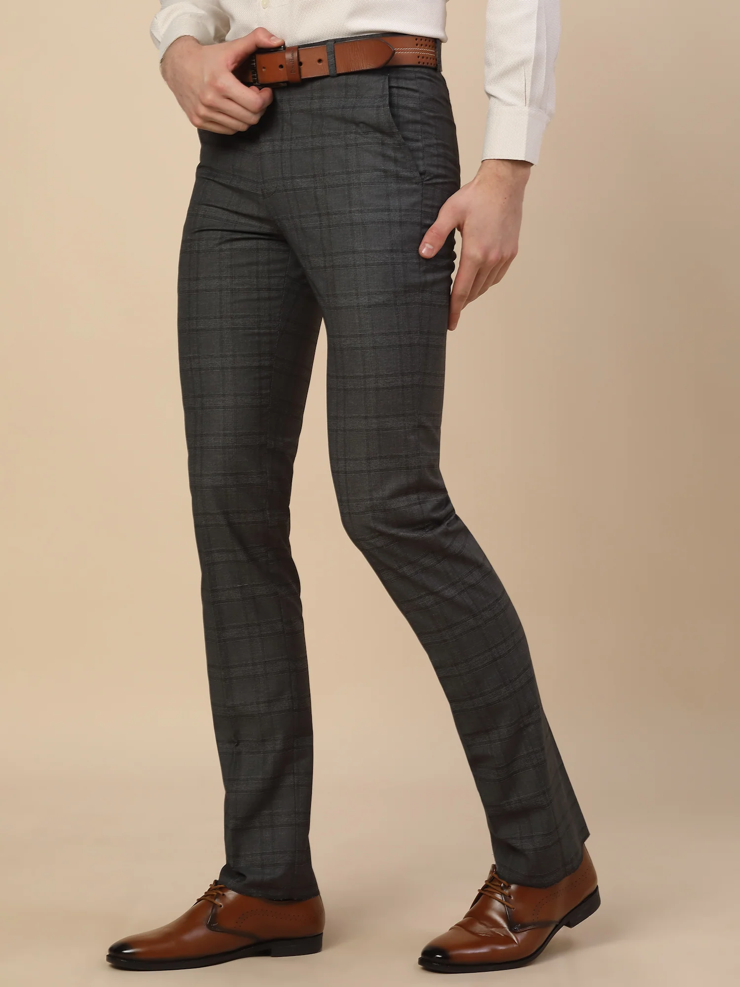 Formal Trouser for Men | Breathable & Soft with Color Fastness Regular Fit Terry Rayon Fabric Checkered Pattern Hook & Bar Closure - Image 2