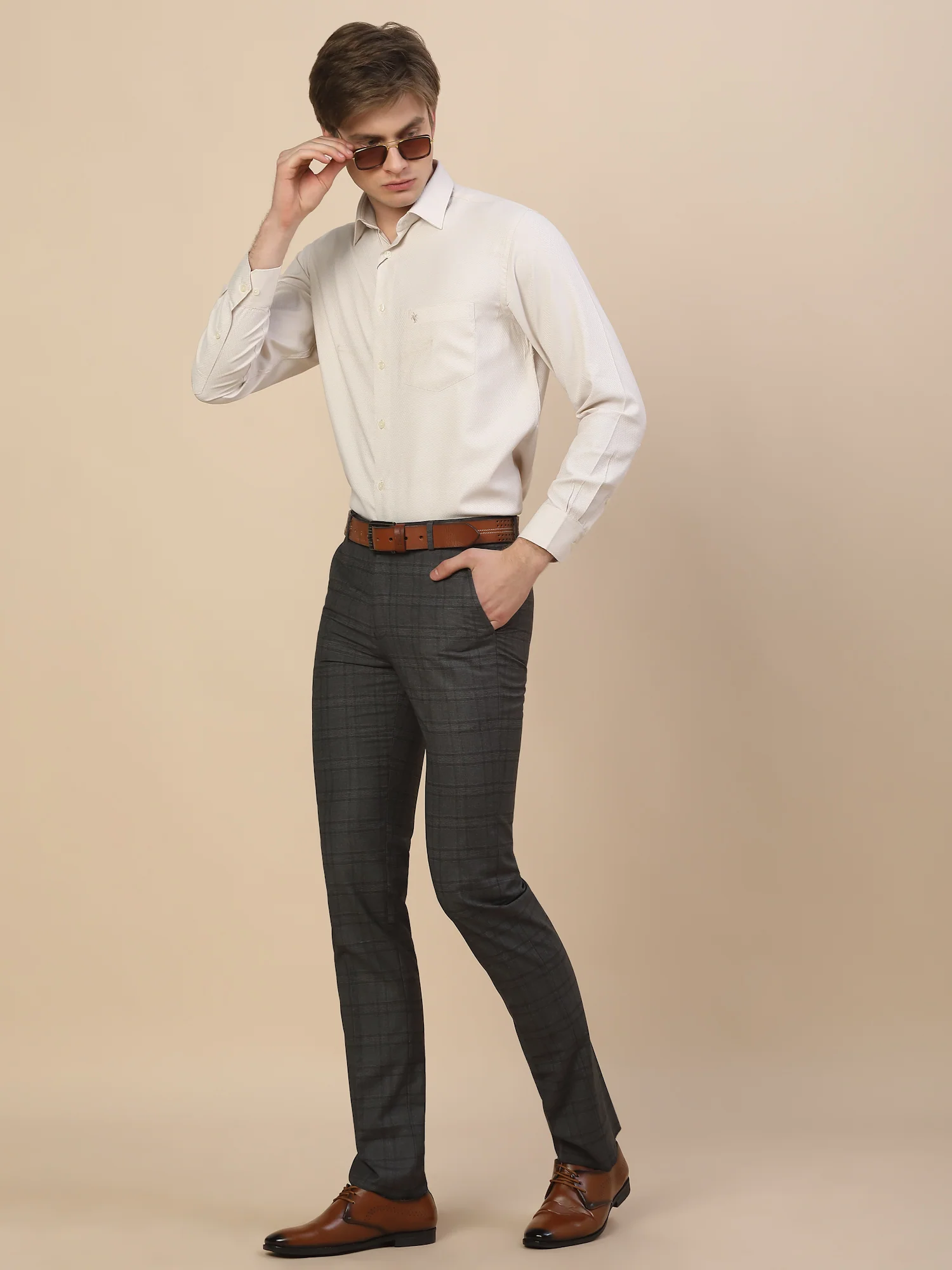 Formal Trouser for Men | Breathable & Soft with Color Fastness Regular Fit Terry Rayon Fabric Checkered Pattern Hook & Bar Closure - Image 4