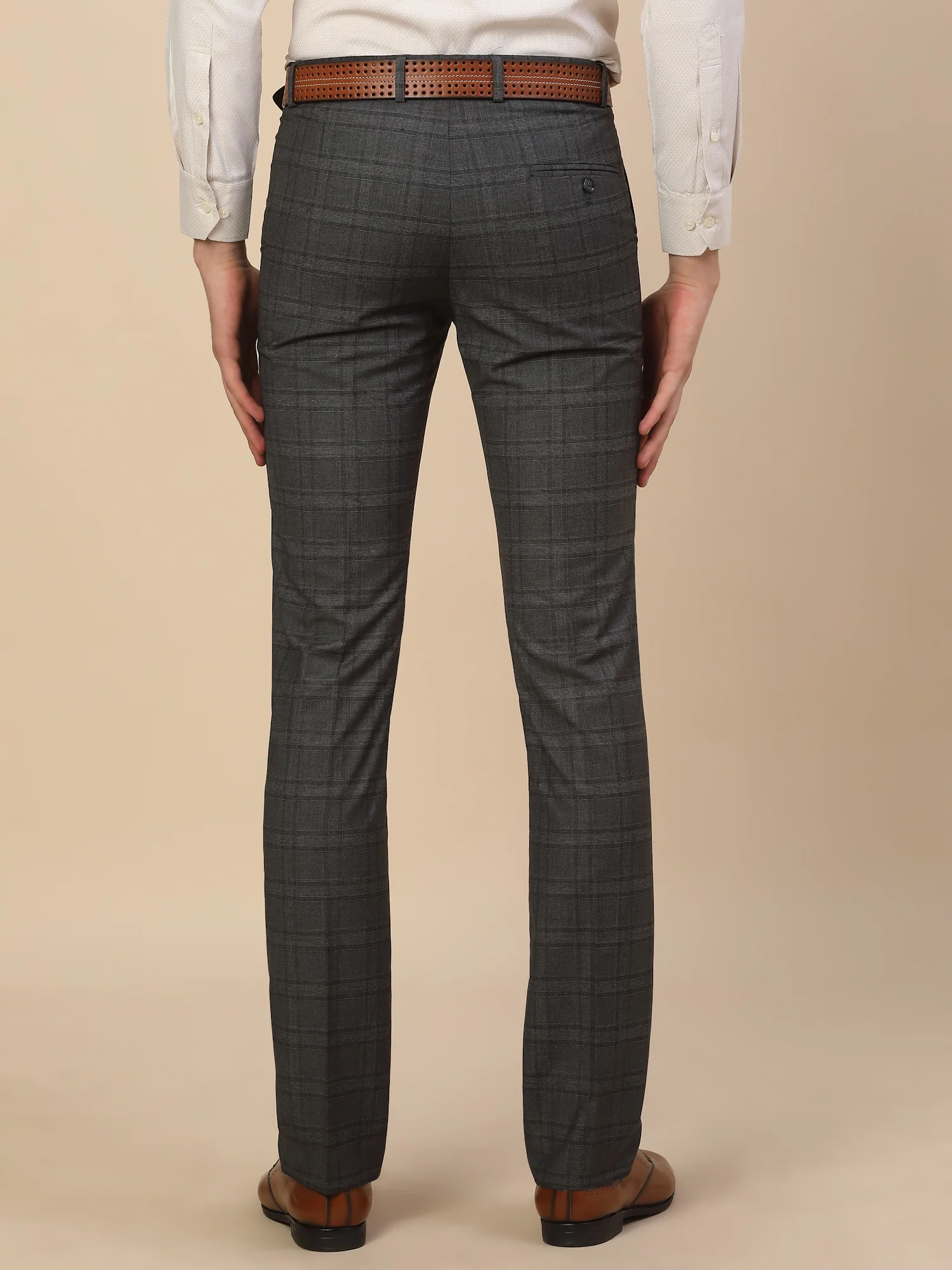 Formal Trouser for Men | Breathable & Soft with Color Fastness Regular Fit Terry Rayon Fabric Checkered Pattern Hook & Bar Closure - Image 5
