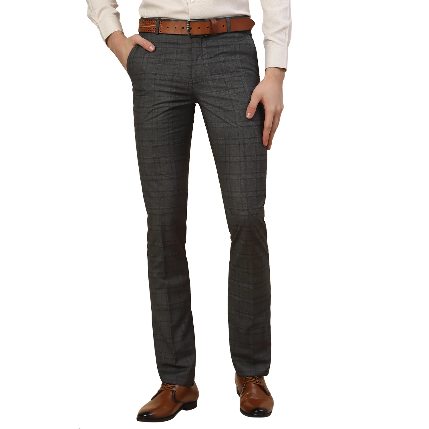 Formal Trouser for Men | Breathable & Soft with Color Fastness Regular Fit Terry Rayon Fabric Checkered Pattern Hook & Bar Closure - Image 6