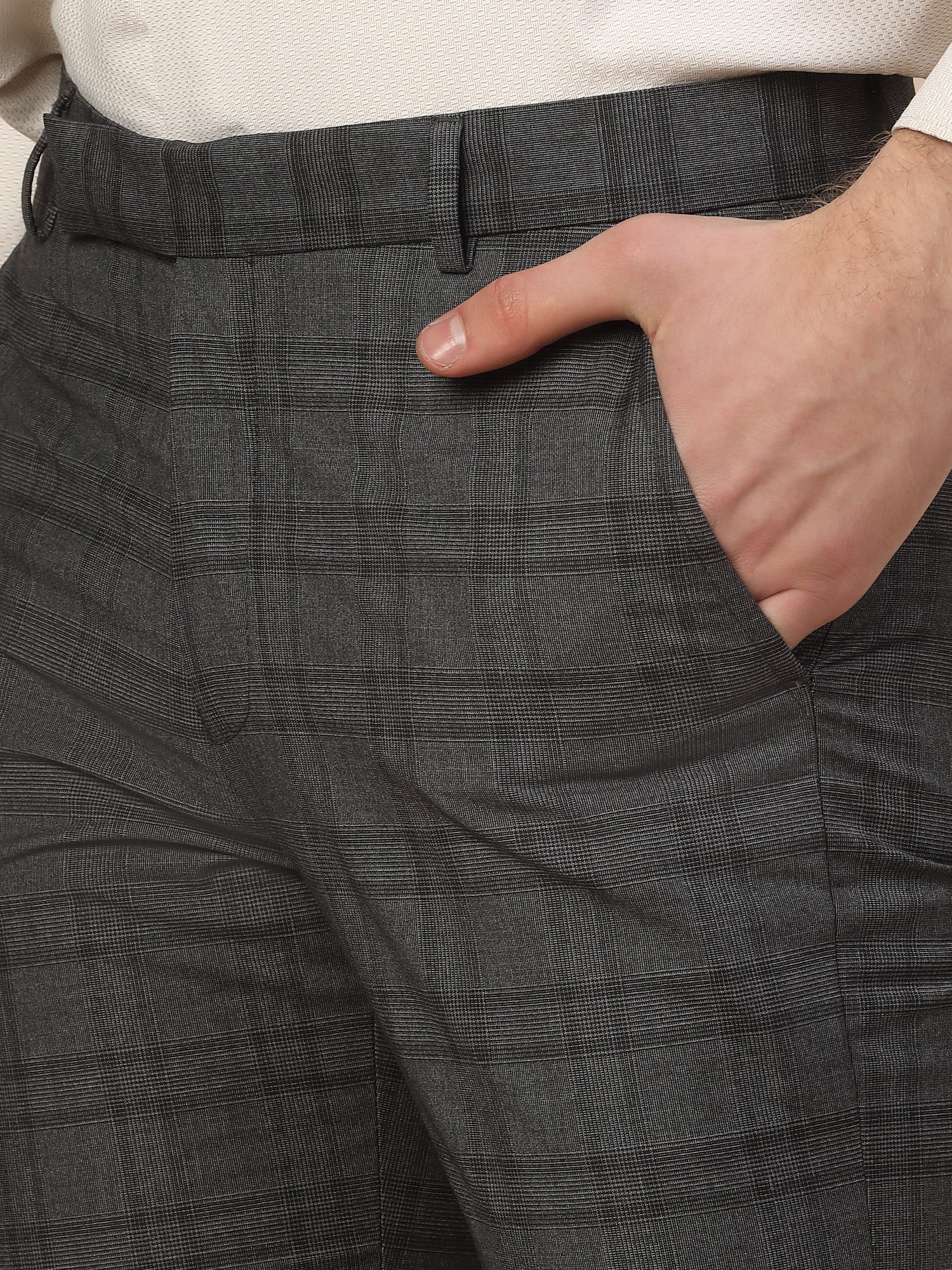 Formal Trouser for Men | Breathable & Soft with Color Fastness Regular Fit Terry Rayon Fabric Checkered Pattern Hook & Bar Closure - Image 7