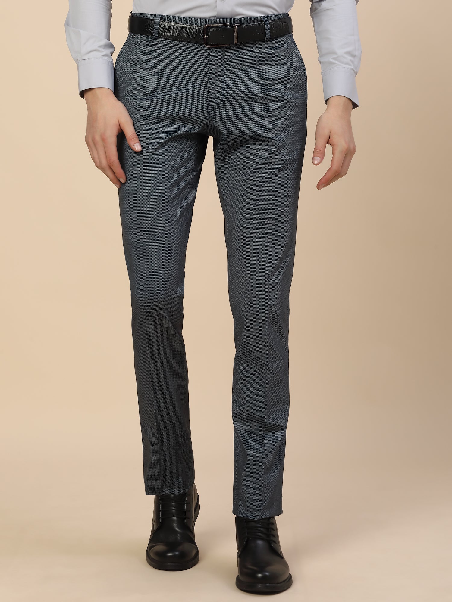 Formal Trouser for Men | Breathable & Soft with Color Fastness Regular Fit Terry Rayon Fabric Printed Pattern Button Closure - Image 2