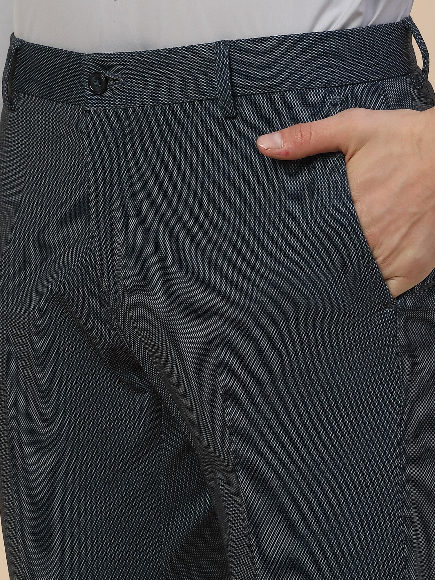 Formal Trouser for Men | Breathable & Soft with Color Fastness Regular Fit Terry Rayon Fabric Printed Pattern Button Closure - Image 4