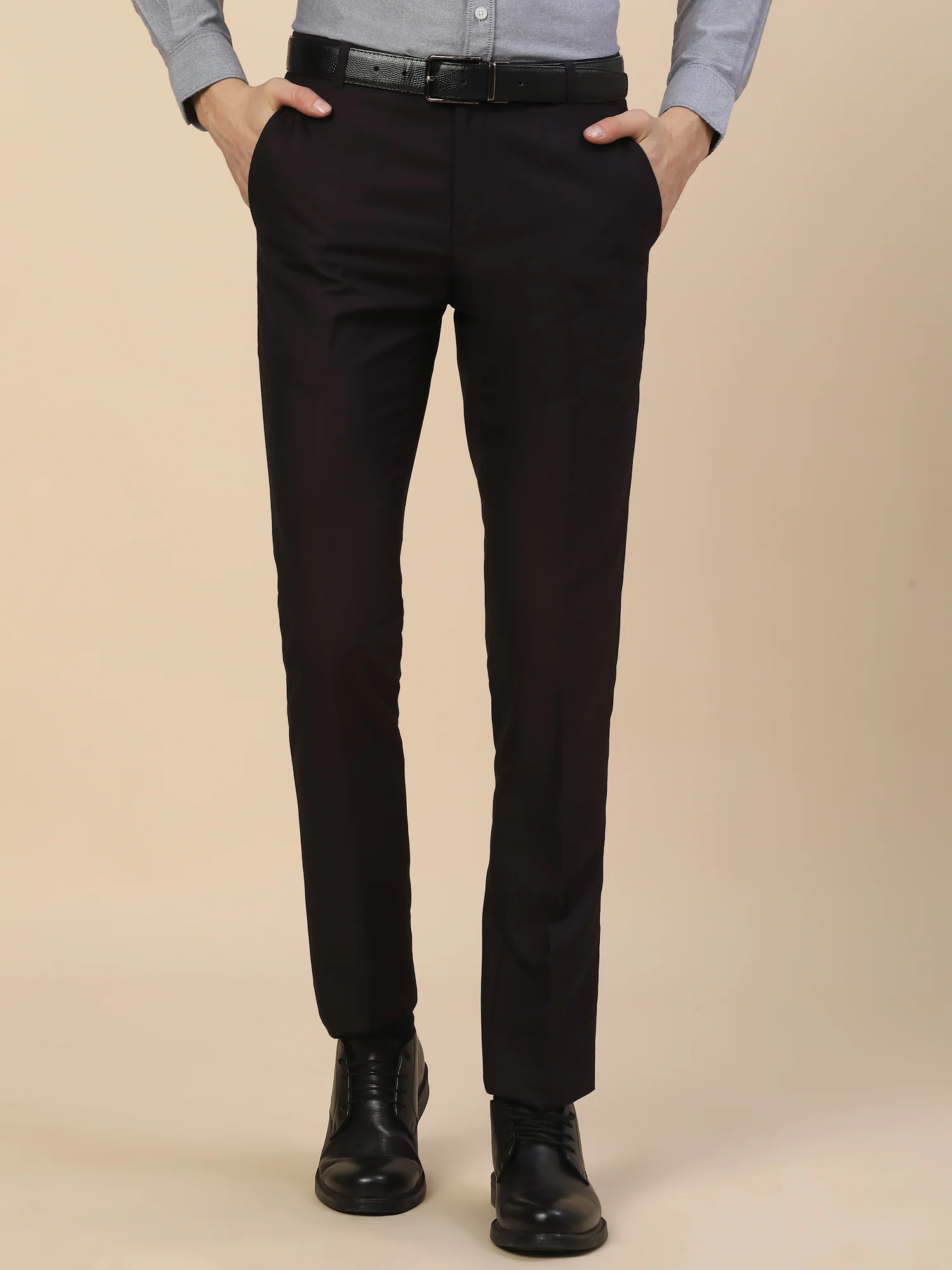 Formal Trouser for Men | Breathable & Soft with Color Fastness Regular Fit Terry Rayon Fabric Self Design Pattern Button Closure - Image 2