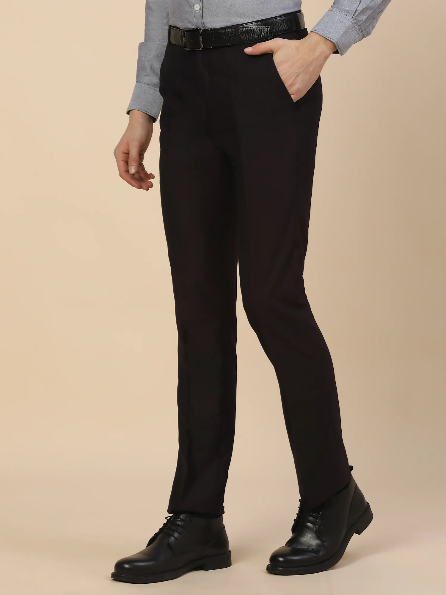 Formal Trouser for Men | Breathable & Soft with Color Fastness Regular Fit Terry Rayon Fabric Self Design Pattern Button Closure - Image 3
