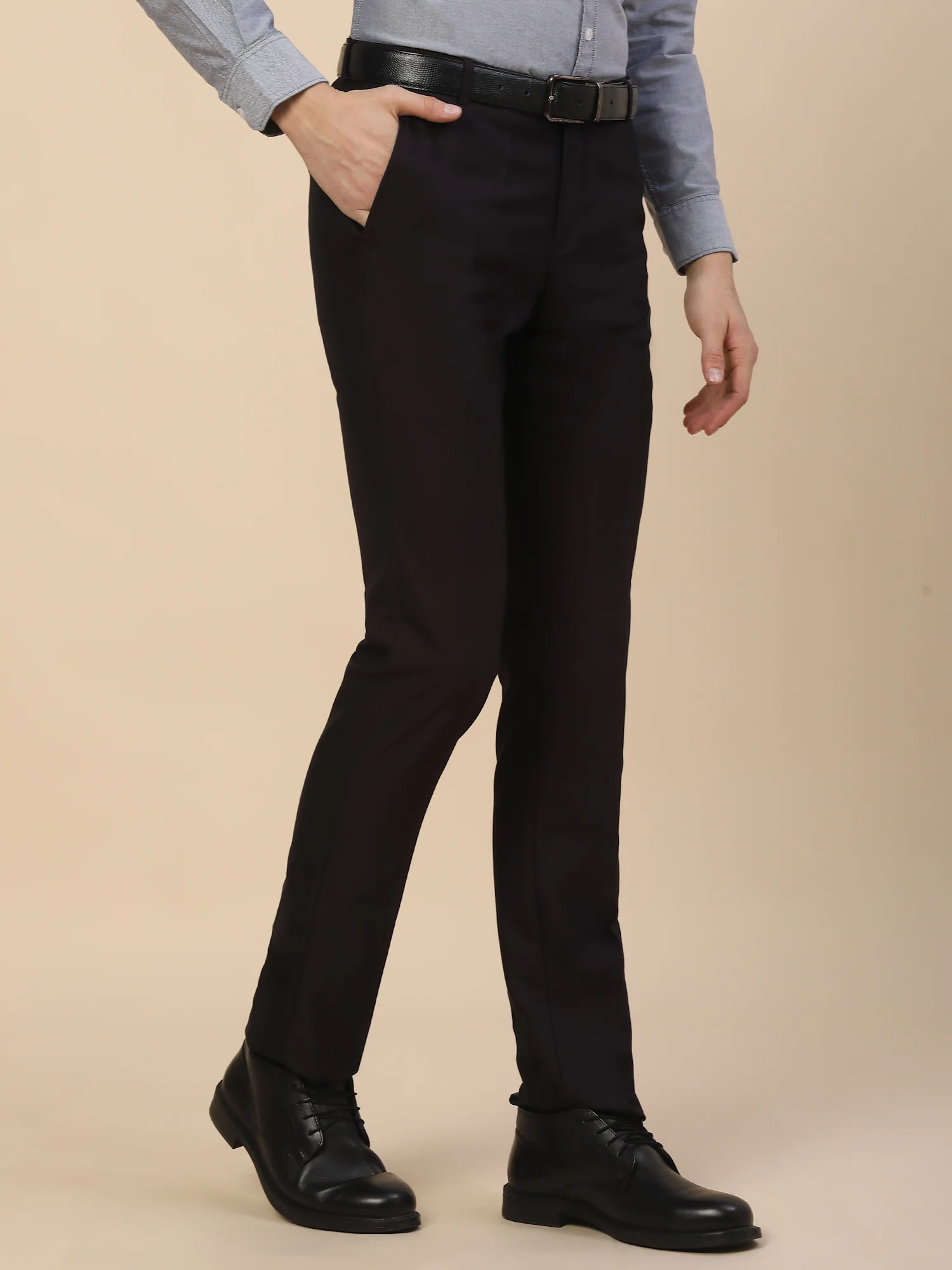 Formal Trouser for Men | Breathable & Soft with Color Fastness Regular Fit Terry Rayon Fabric Self Design Pattern Button Closure - Image 5
