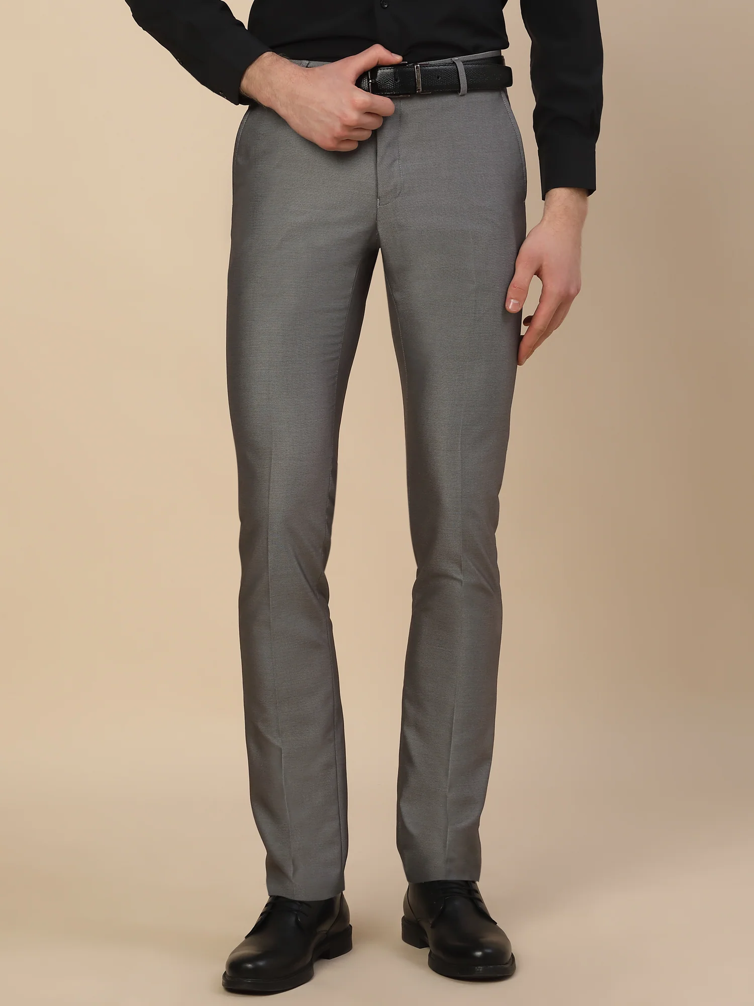 Formal Trouser for Men | Breathable & Soft with Color Fastness Regular Fit Terry Rayon Fabric Self Design Pattern Button Closure - Image 2
