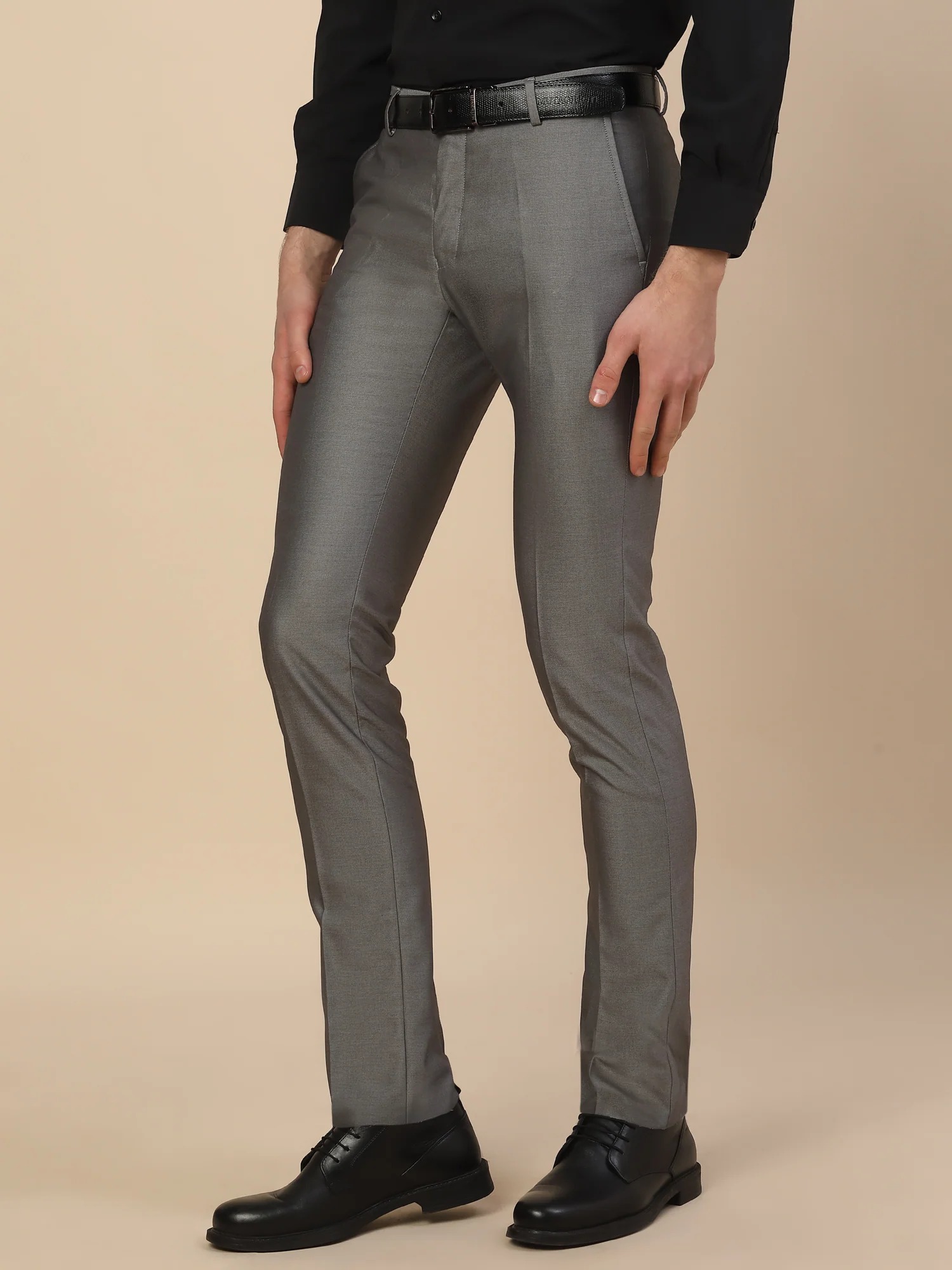Formal Trouser for Men | Breathable & Soft with Color Fastness Regular Fit Terry Rayon Fabric Self Design Pattern Button Closure - Image 3