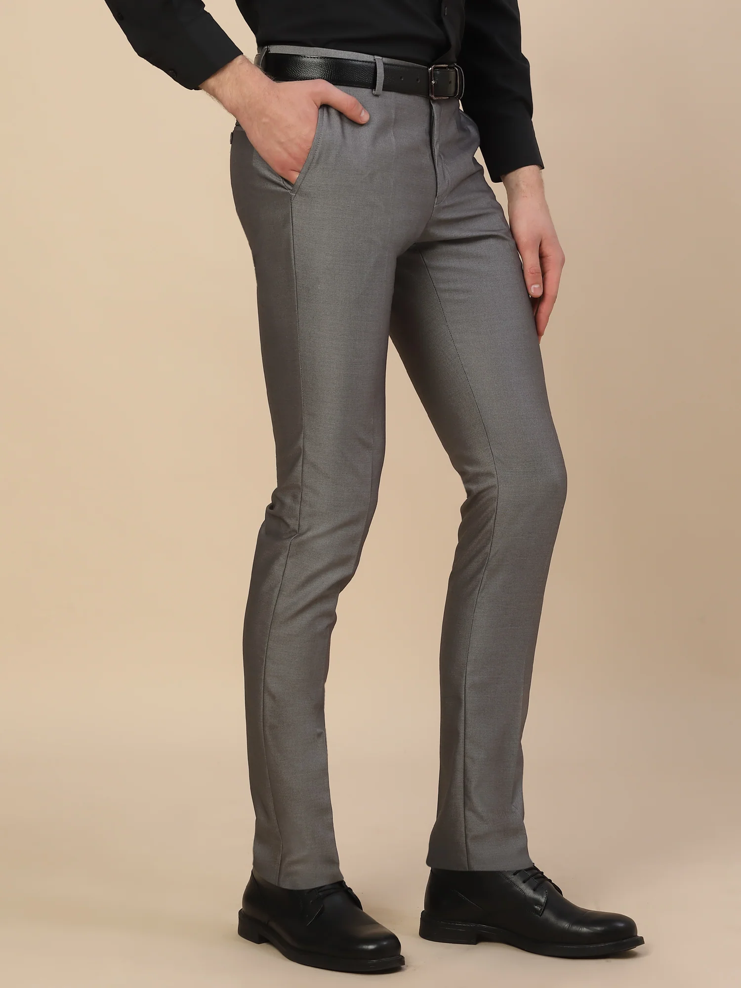 Formal Trouser for Men | Breathable & Soft with Color Fastness Regular Fit Terry Rayon Fabric Self Design Pattern Button Closure - Image 4