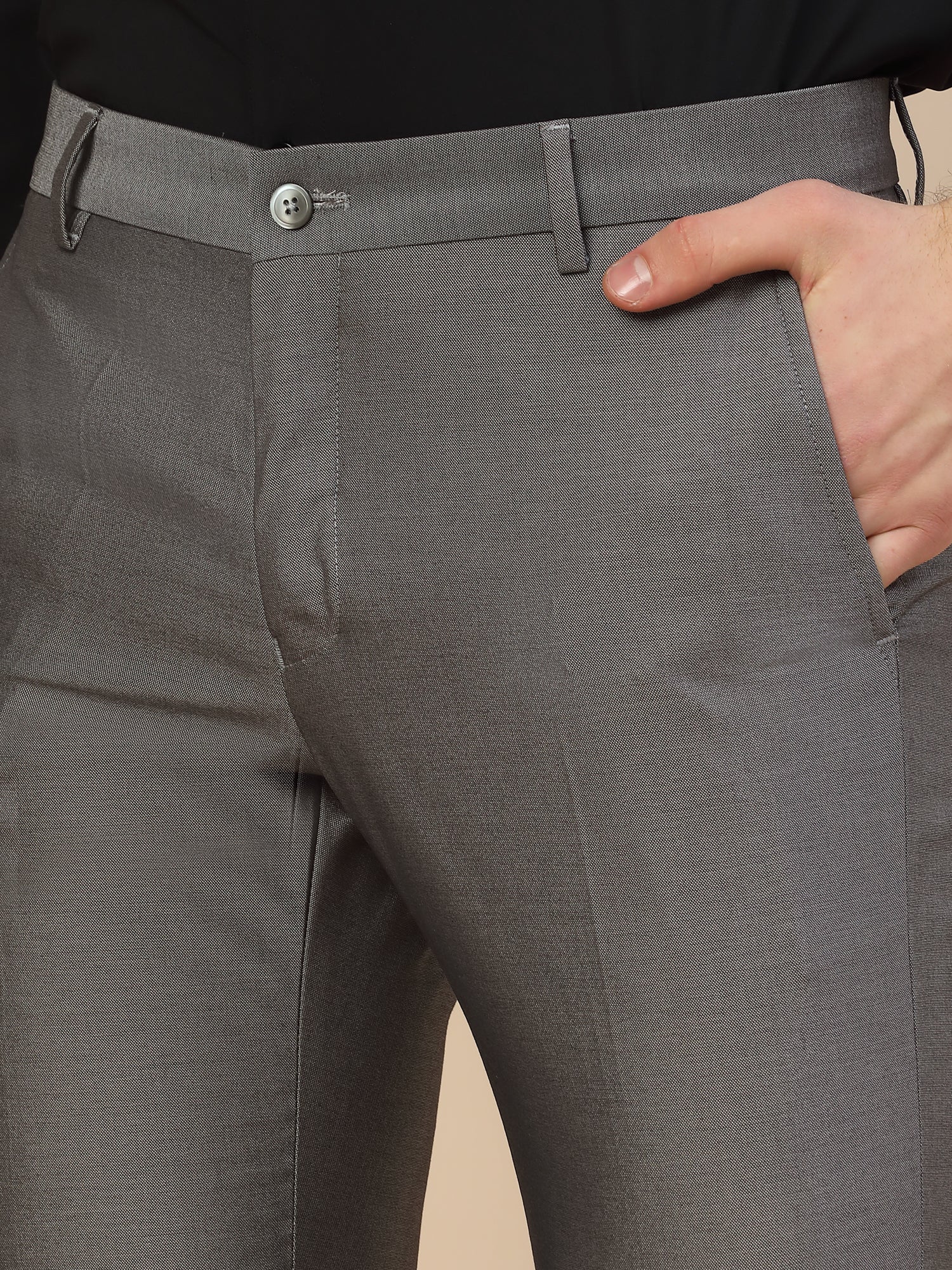 Formal Trouser for Men | Breathable & Soft with Color Fastness Regular Fit Terry Rayon Fabric Self Design Pattern Button Closure - Image 6