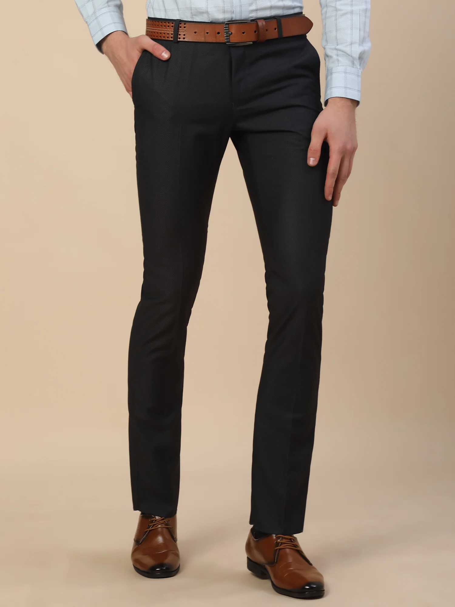 Formal Trouser for Men | Breathable & Soft with Color Fastness Regular Fit Terry Rayon Fabric Self Design Pattern Button Closure - Image 2