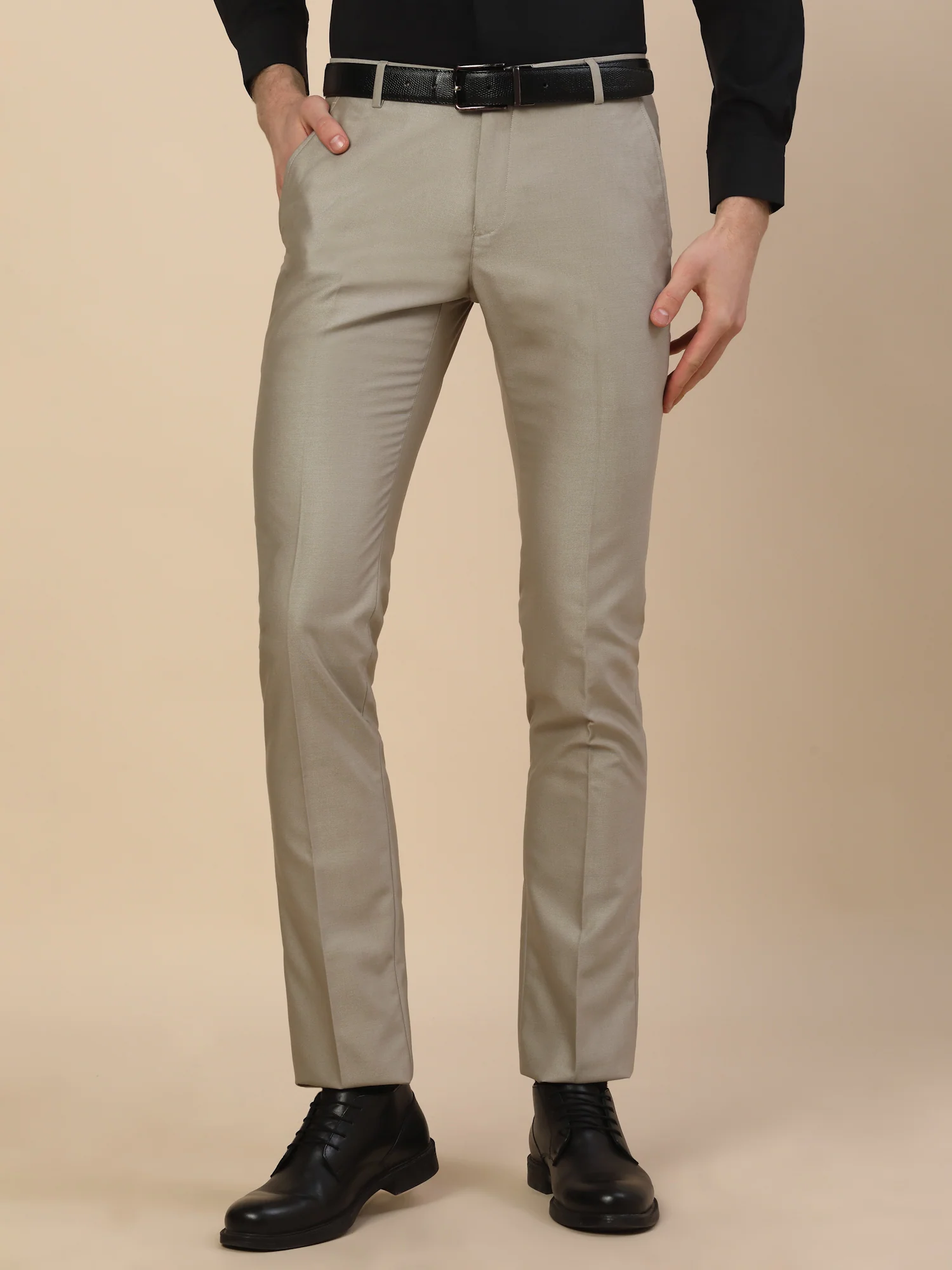 Formal Trouser for Men | Breathable & Soft with Color Fastness Regular Fit Terry Rayon Fabric Self Design Pattern Button Closure - Image 2